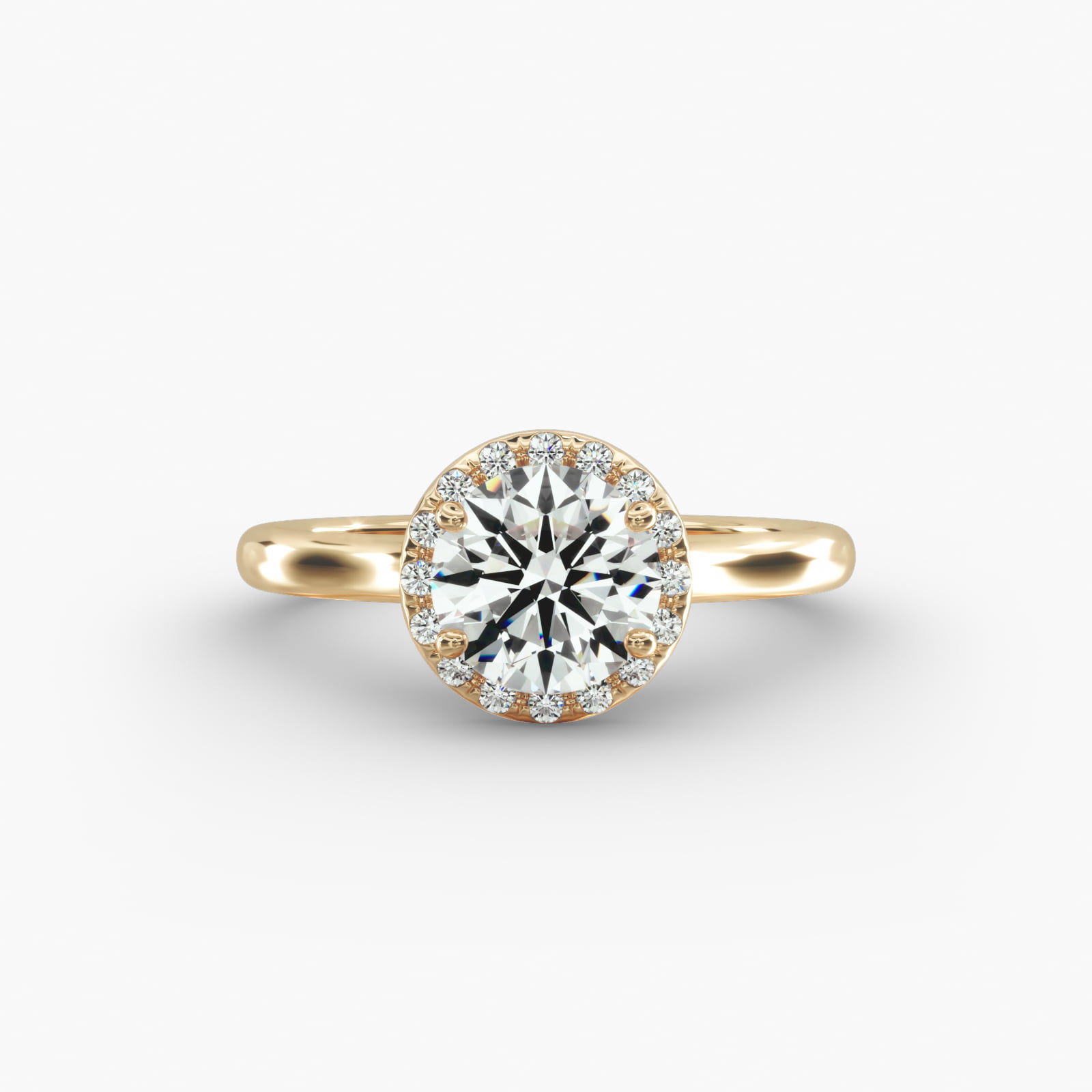 Pavé Diamond Halo Engagement Ring In 14K Yellow Gold (Round)