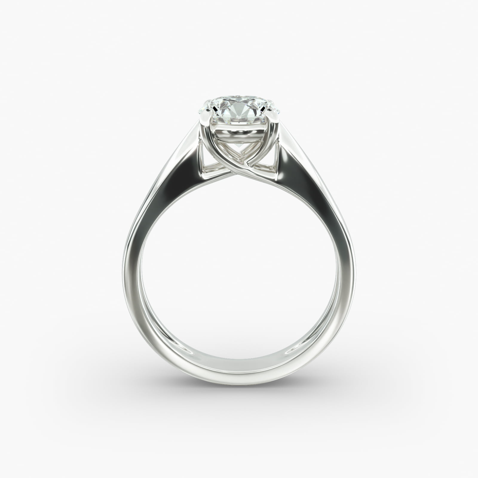 Thin Cross Prong Solitaire Engagement Ring In 14K White Gold