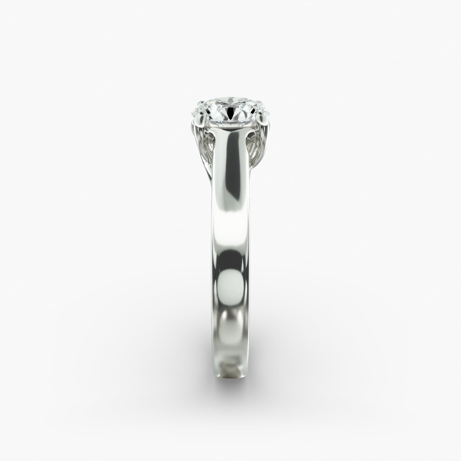 Thin Cross Prong Solitaire Engagement Ring In 14K White Gold