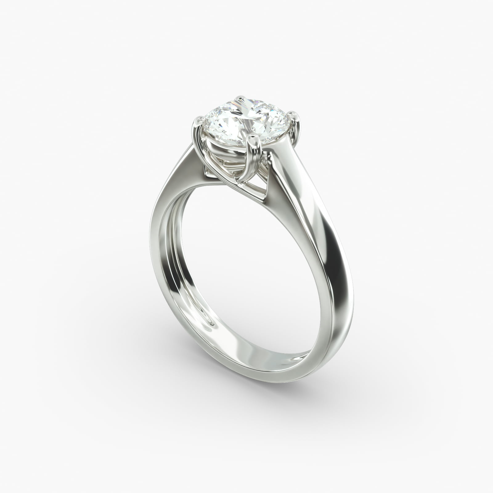 Engagement Ring-14K White Gold Thin Cross Prong Diamond Ring, image size:1600x1600