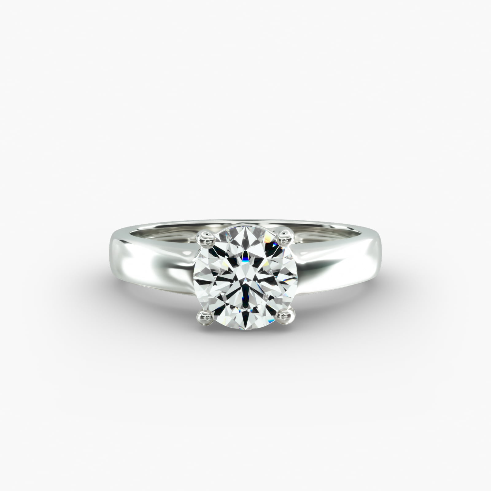 Thin Cross Prong Solitaire Engagement Ring In 14K White Gold