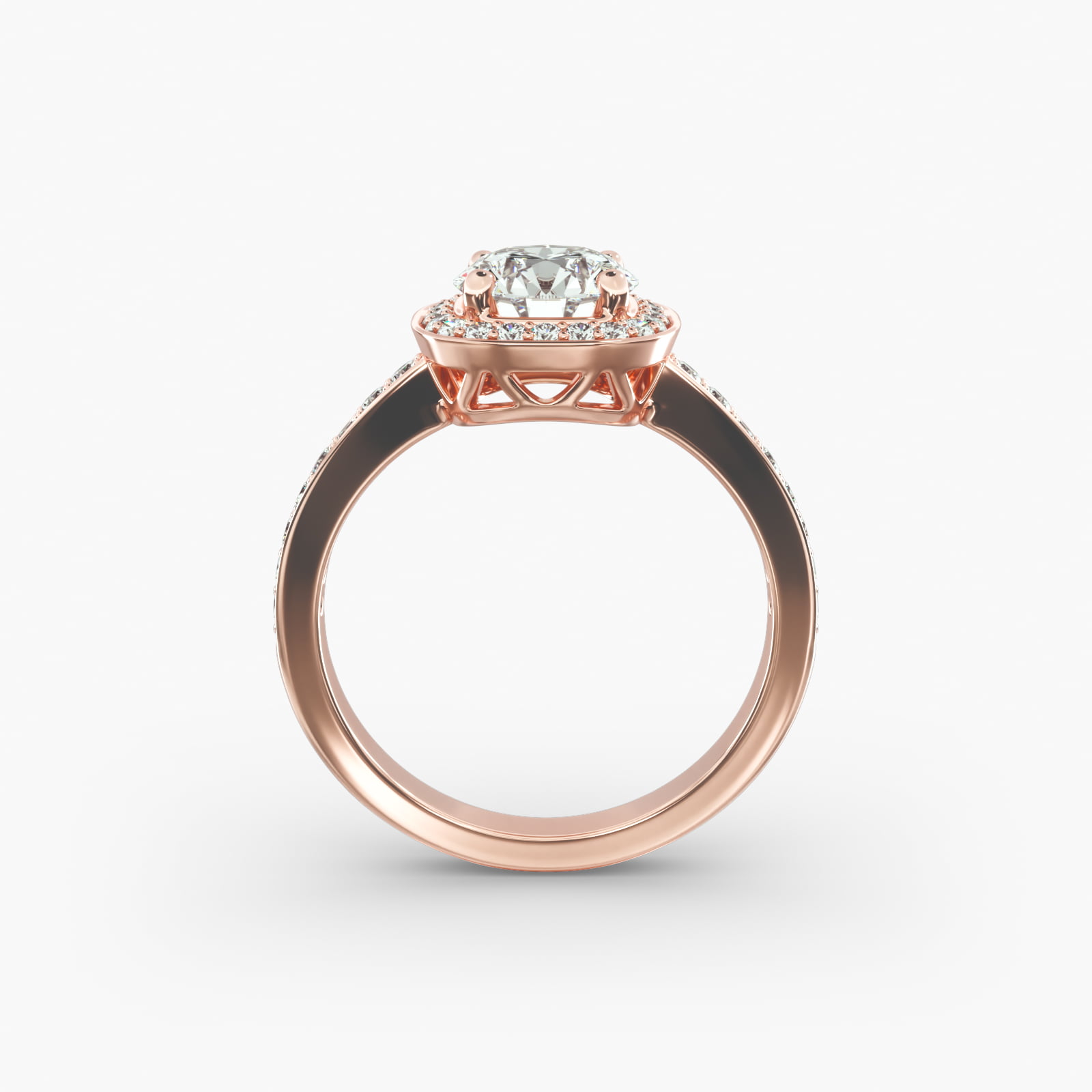 Cushion Basket Diamond Halo Engagement Ring In 14K Rose Gold