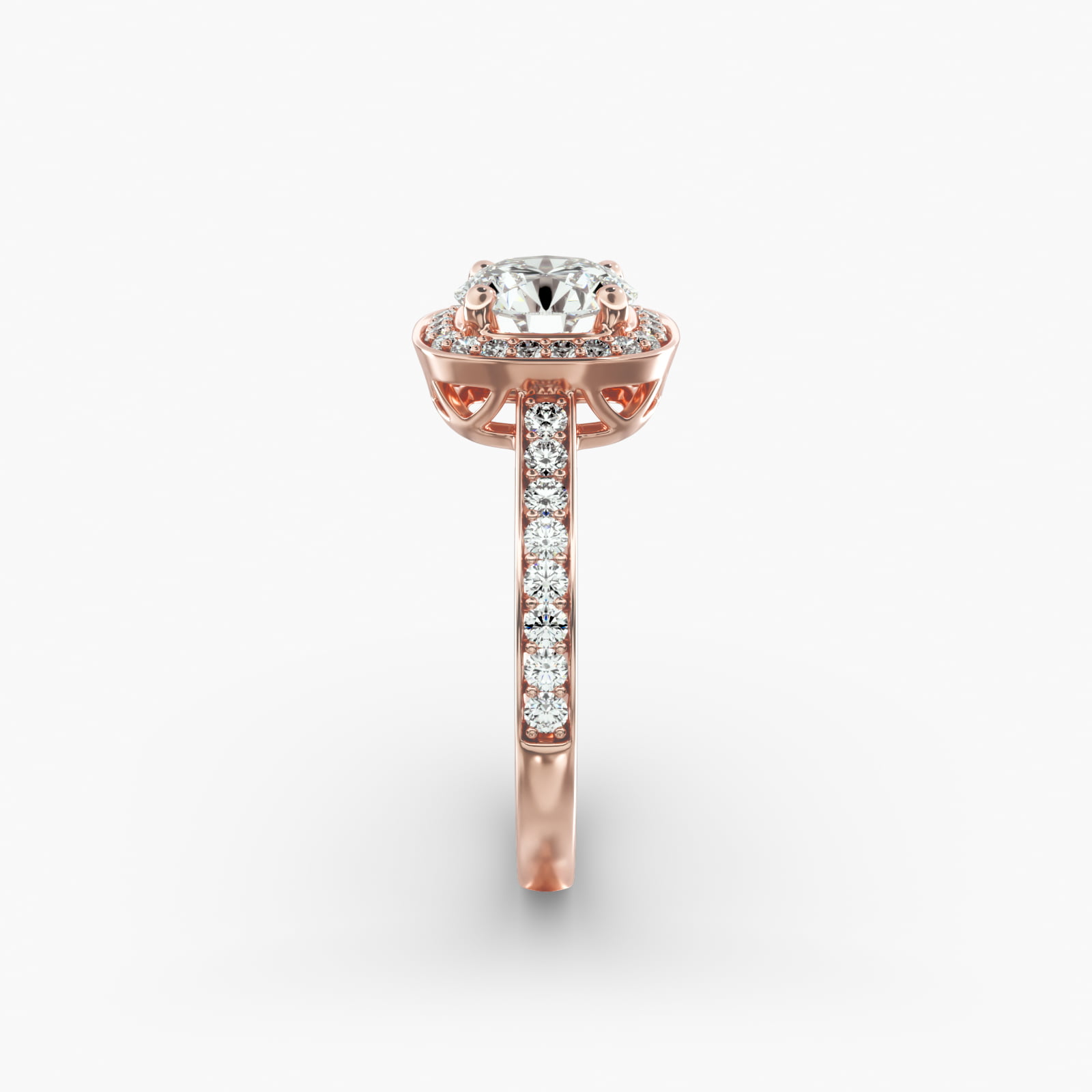 Cushion Basket Diamond Halo Engagement Ring In 14K Rose Gold