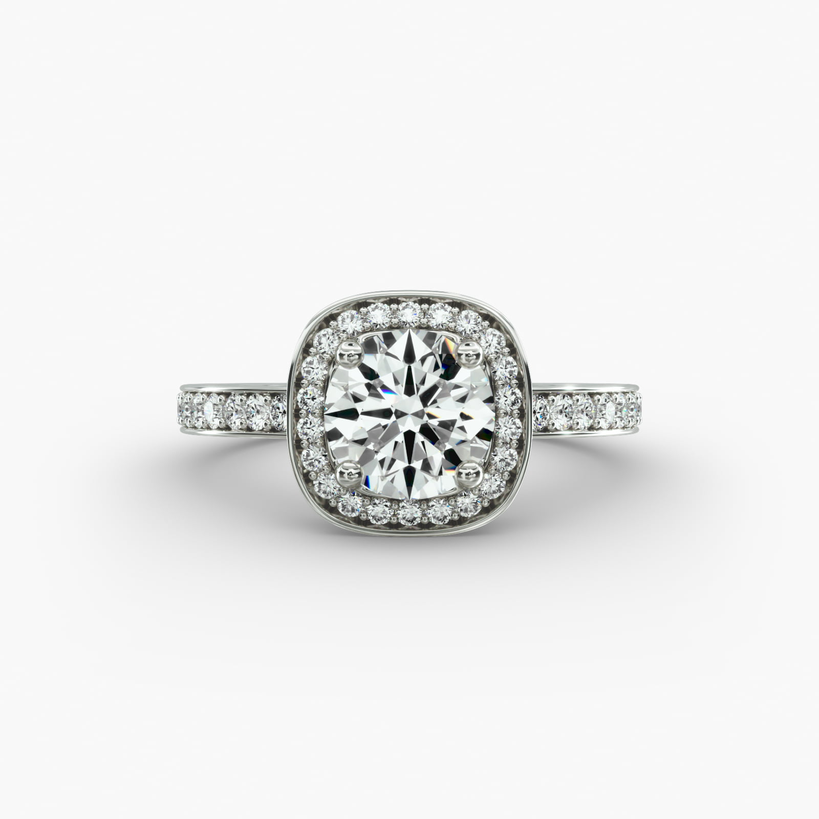 Cushion Basket Diamond Halo Engagement Ring In 14K White Gold