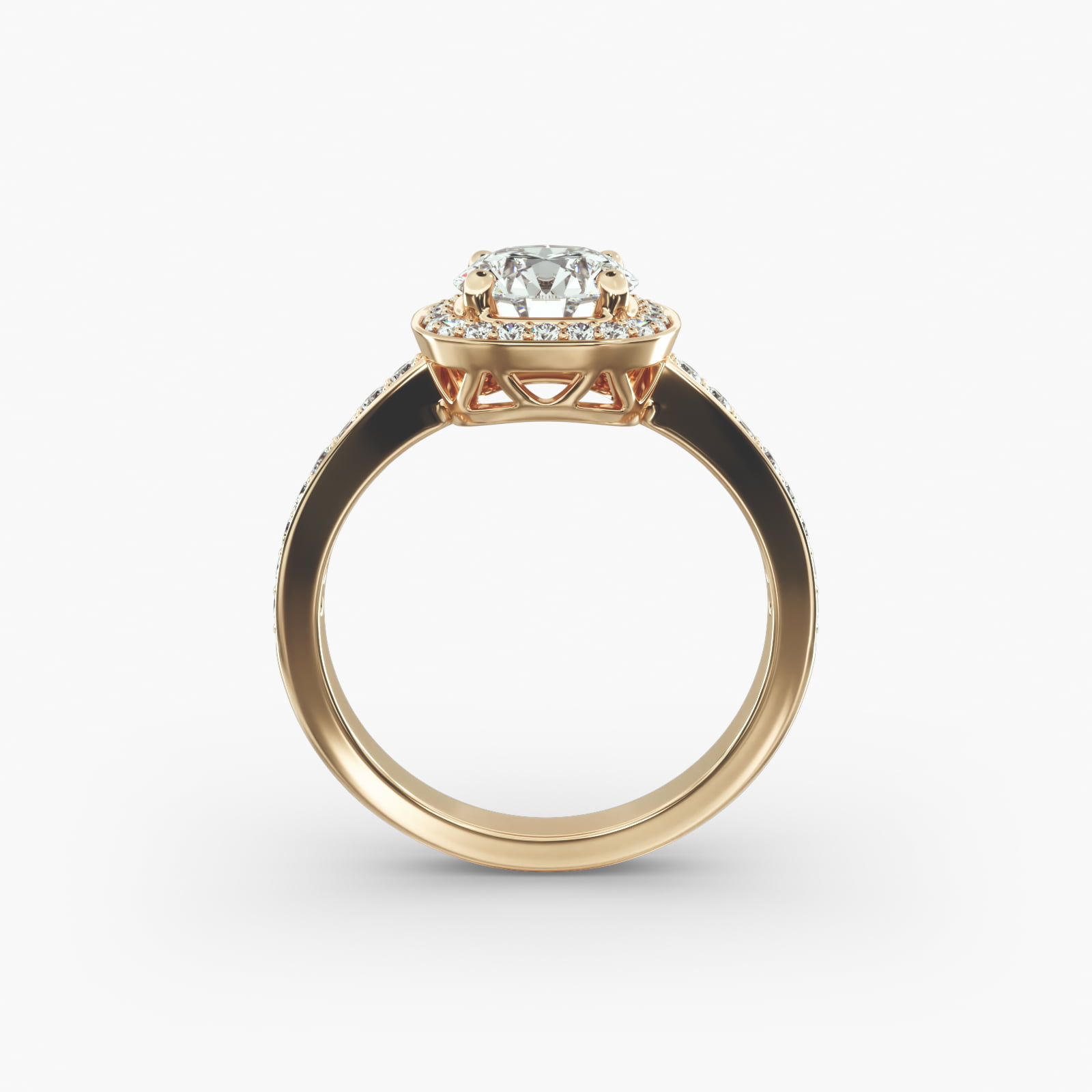 Cushion Basket Diamond Halo Engagement Ring In 18K Yellow Gold