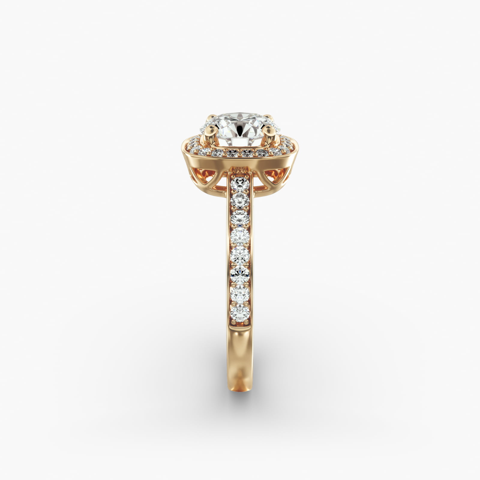 Cushion Basket Diamond Halo Engagement Ring In 18K Yellow Gold