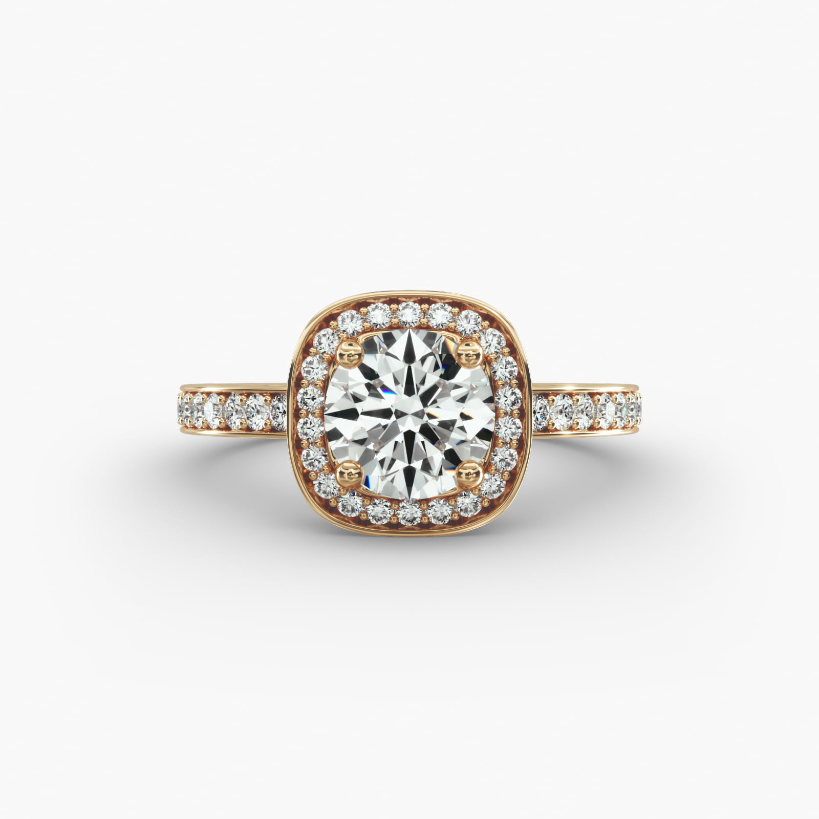 Cushion Basket Diamond Halo Engagement Ring In 18K Yellow Gold