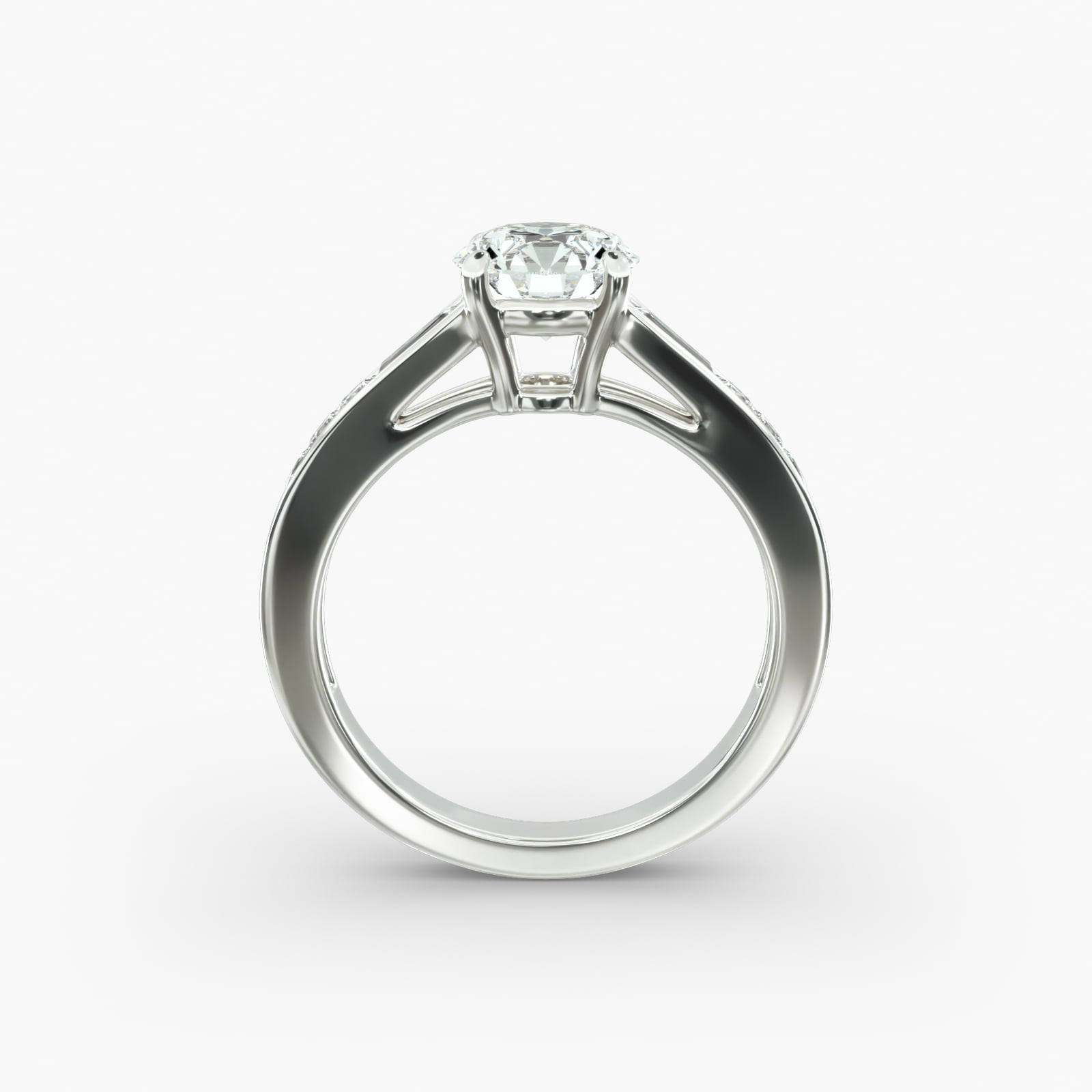 Engagement Ring With Channel Set Tapered Baguette And Princess Cut Diamonds In 18K White Gold