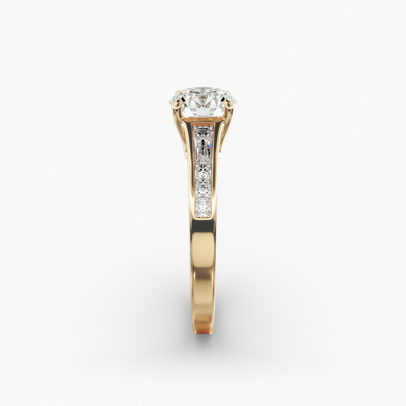 Engagement Ring With Channel Set Tapered Baguette And Princess Cut Diamonds In 18K Yellow Gold