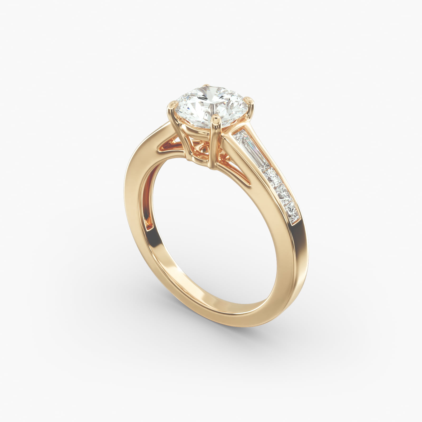 Engagement Ring With Channel Set Tapered Baguette And Princess Cut