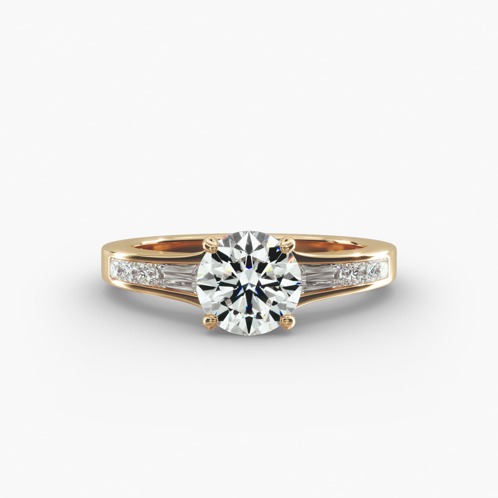 Engagement Ring With Channel Set Tapered Baguette And Princess Cut Diamonds In 18K Yellow Gold