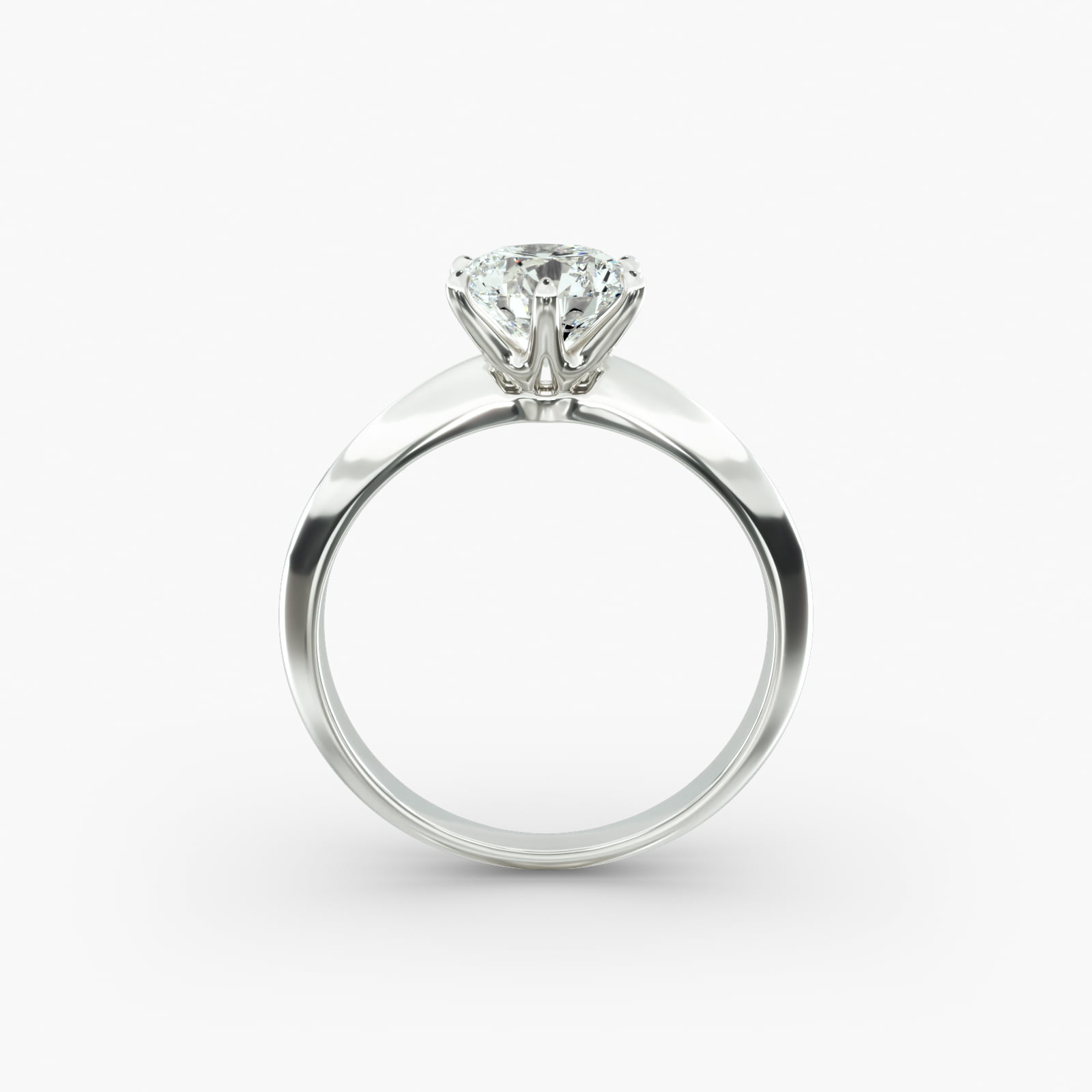 Knife Edge Six Prong Solitaire Engagement Ring In 14K White Gold