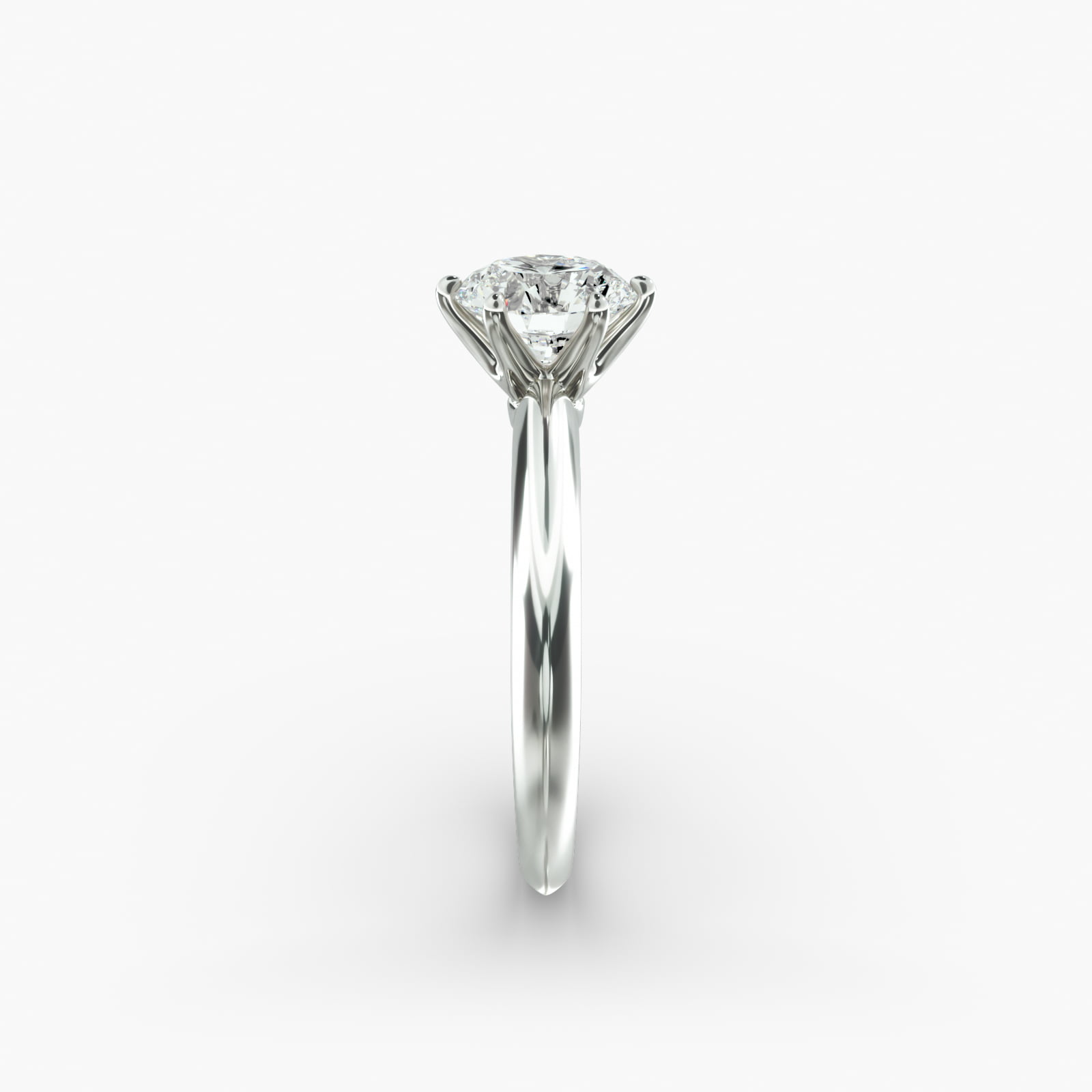 Knife Edge Six Prong Solitaire Engagement Ring In 14K White Gold