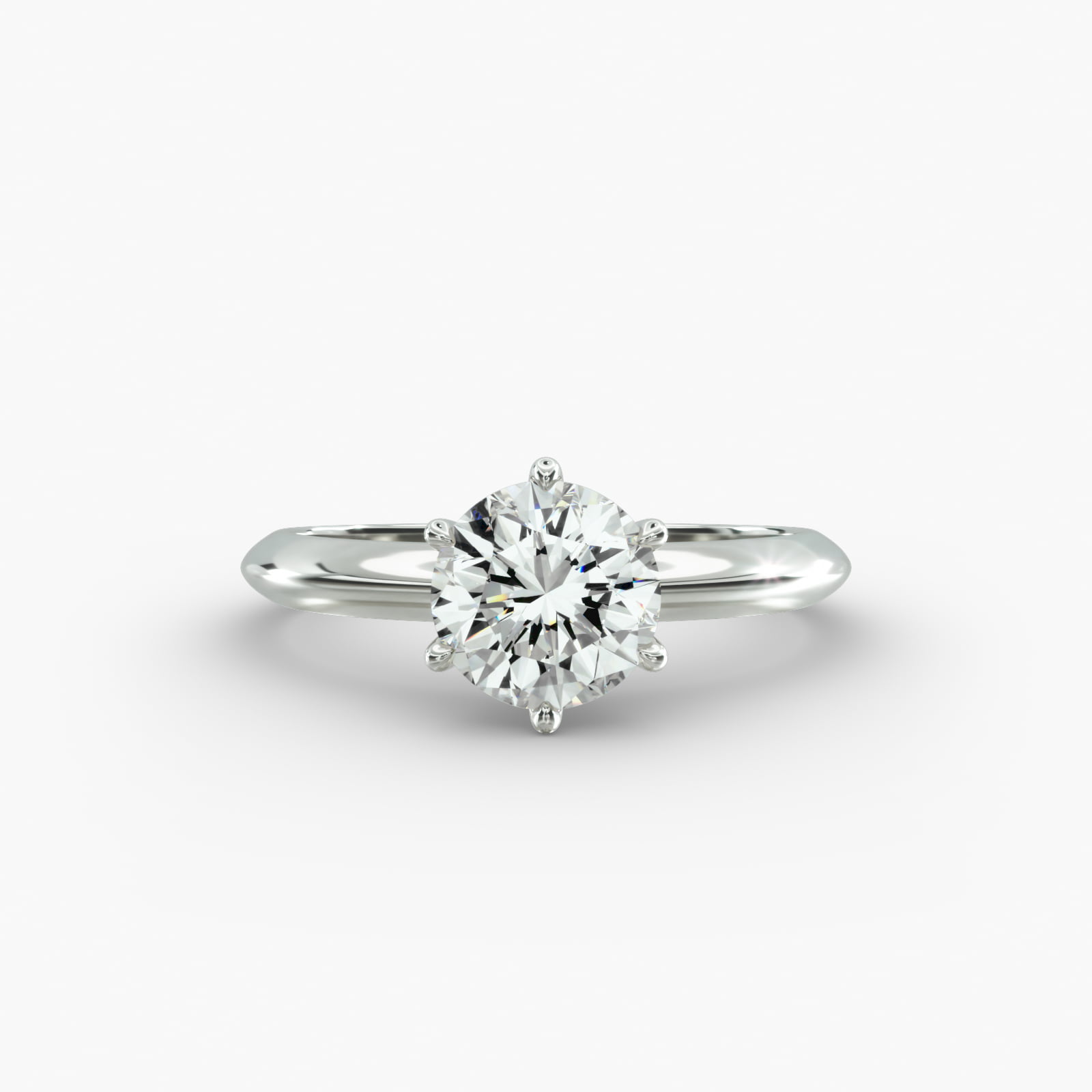 Knife Edge Six Prong Solitaire Engagement Ring In 14K White Gold