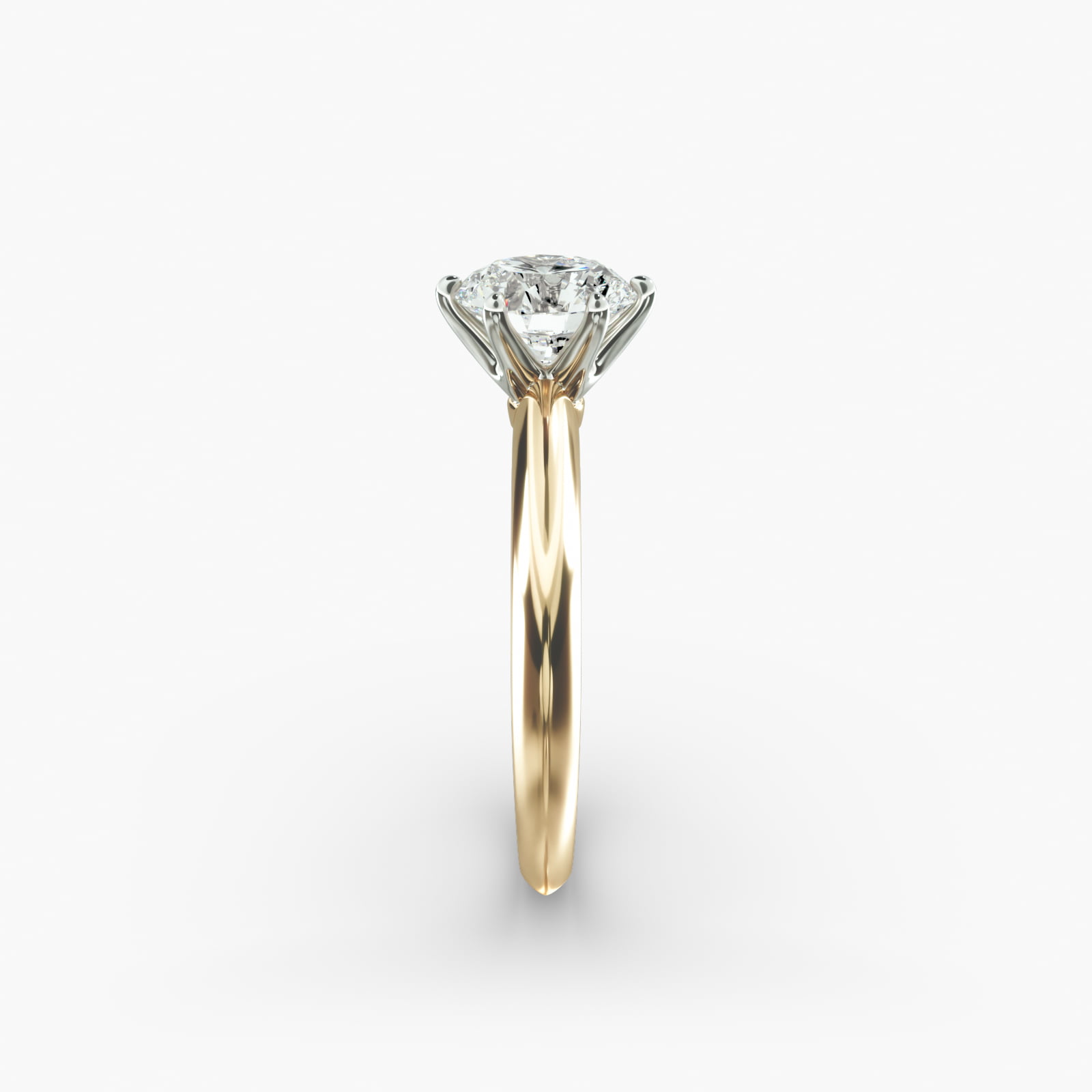 Knife Edge Six Prong Solitaire Engagement Ring In 14K Yellow Gold