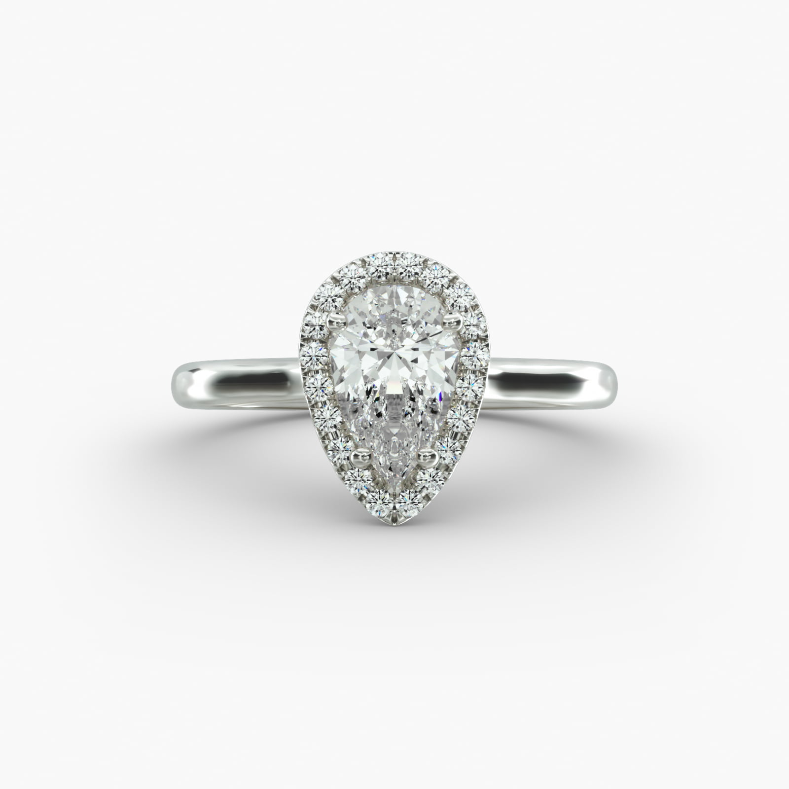 Pavé Diamond Halo Engagement Ring In 14K White Gold (Pear)