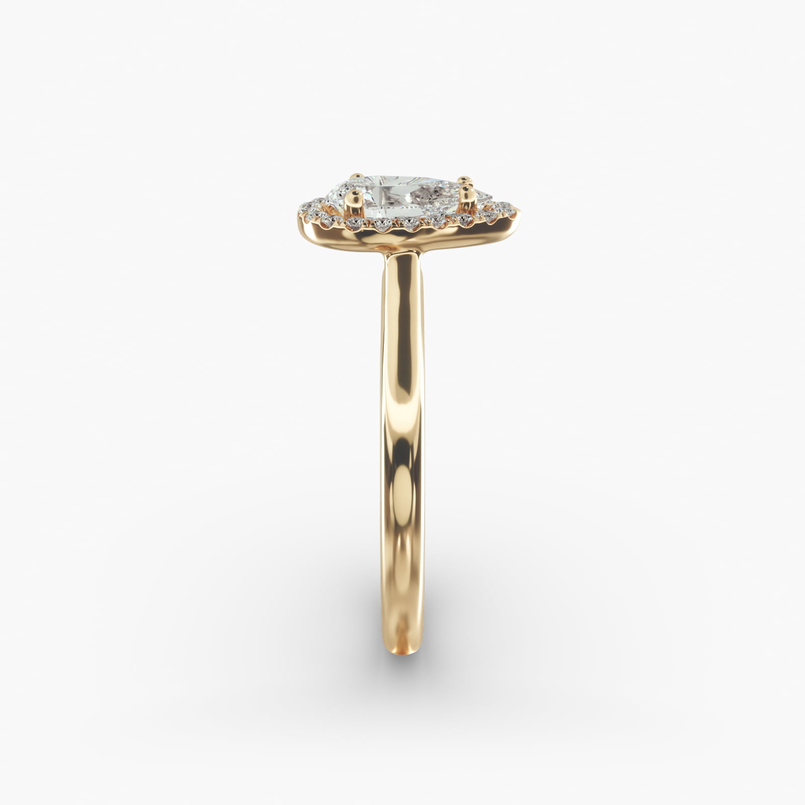 Pavé Diamond Halo Engagement Ring In 18K Yellow Gold (Pear)