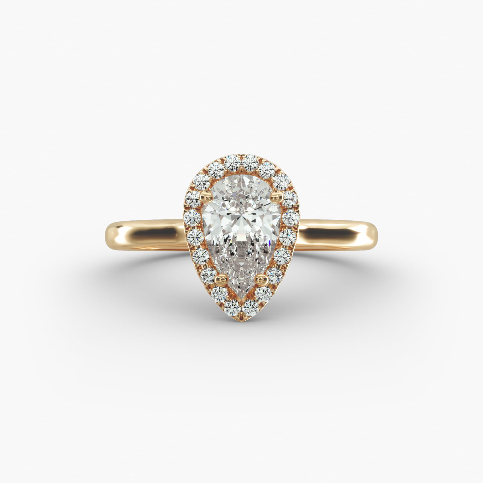 Pavé Diamond Halo Engagement Ring In 18K Yellow Gold (Pear)