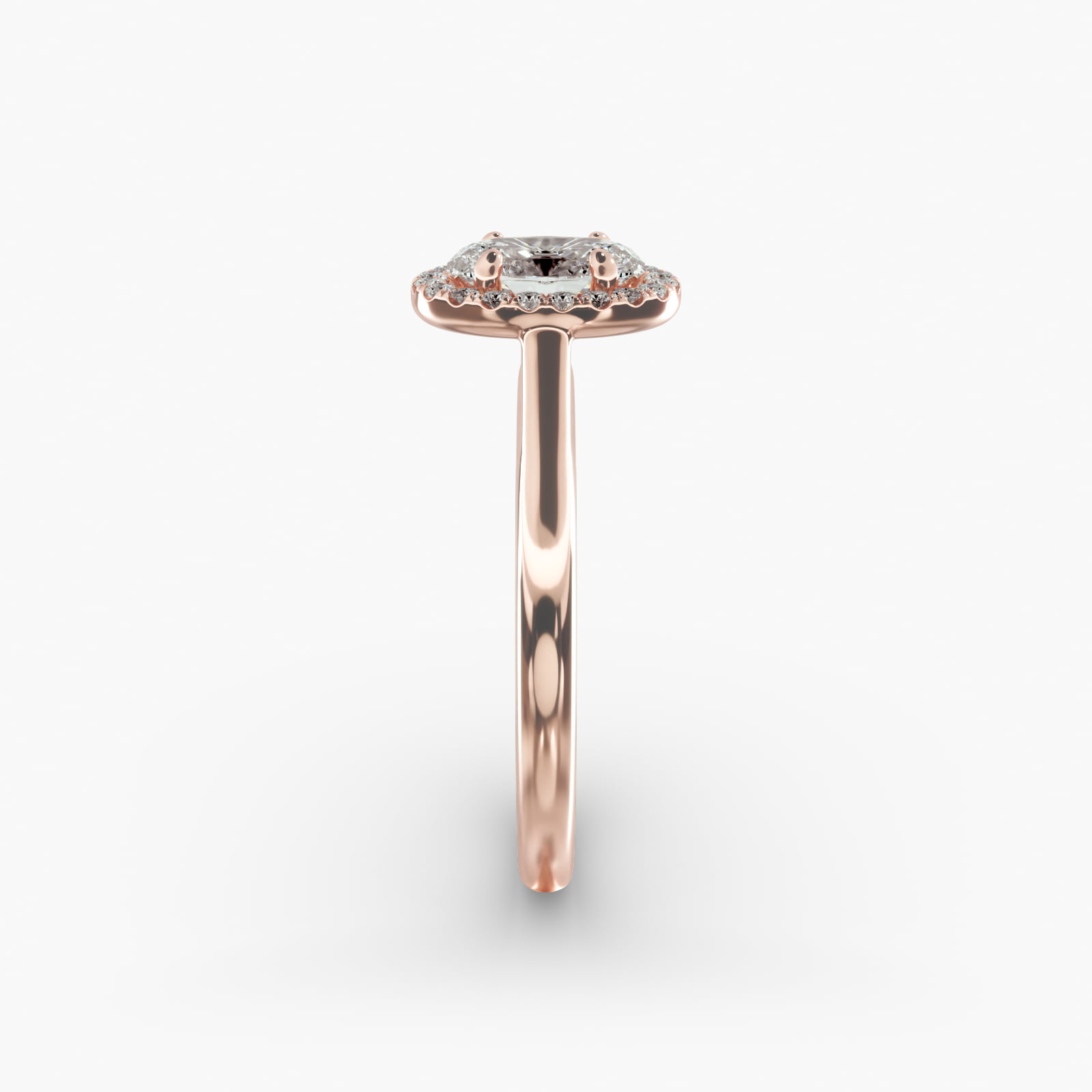 Pavé Diamond Halo Engagement Ring In 14K Rose Gold (Oval)