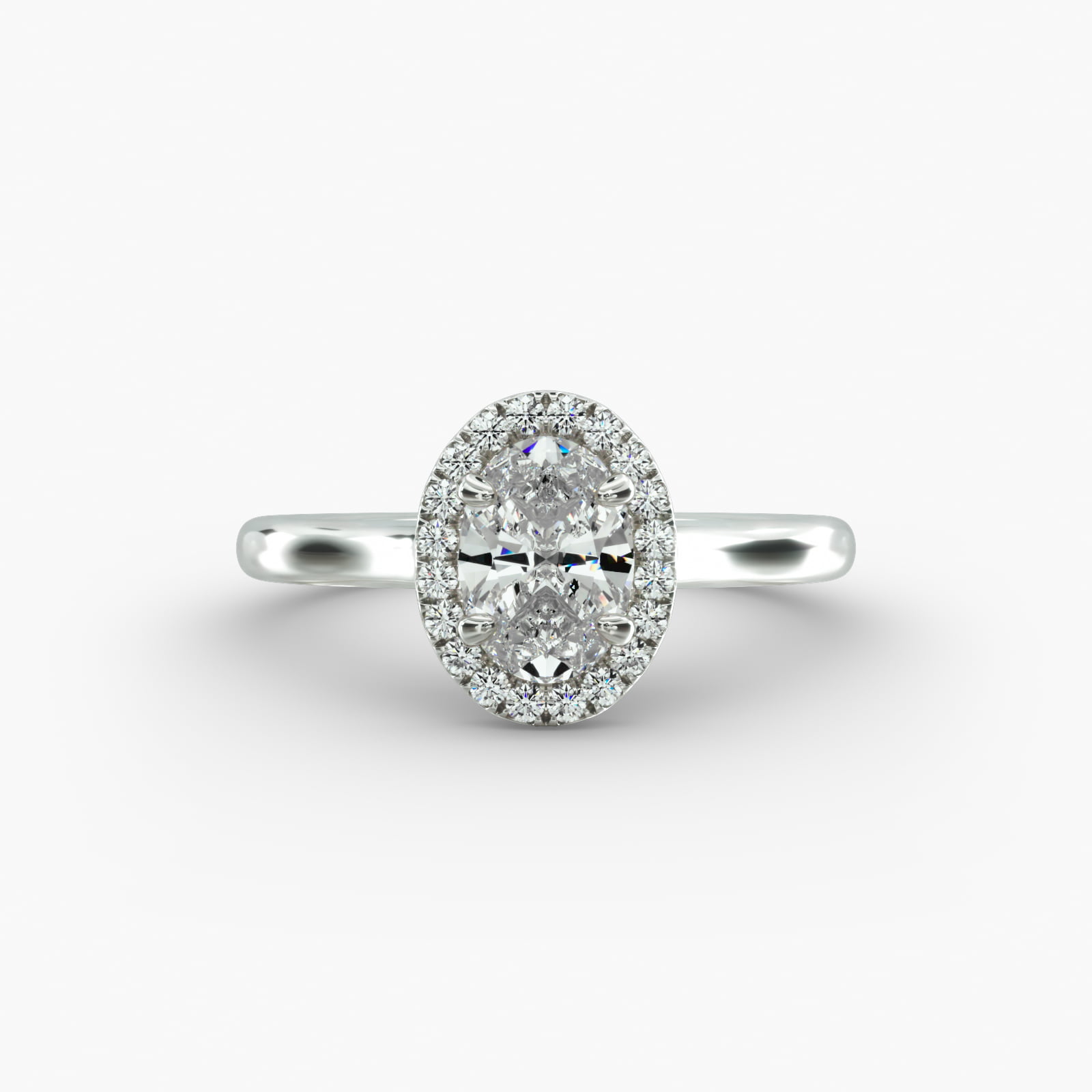 Pavé Diamond Halo Engagement Ring In 14K White Gold (Oval)