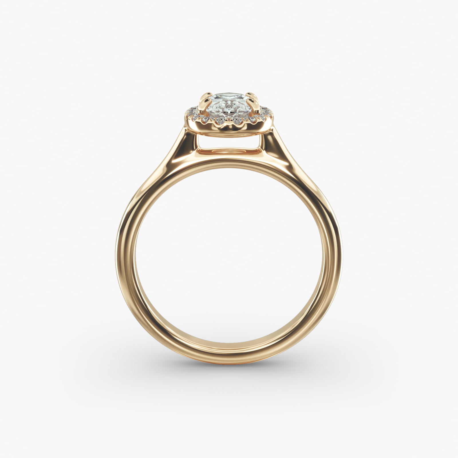 Pavé Diamond Halo Engagement Ring In 14K Yellow Gold (Oval)