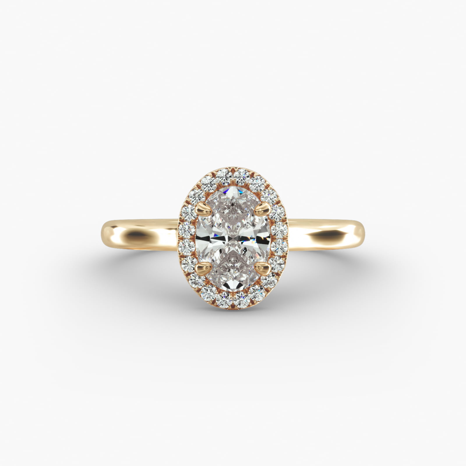 Pavé Diamond Halo Engagement Ring In 14K Yellow Gold (Oval)