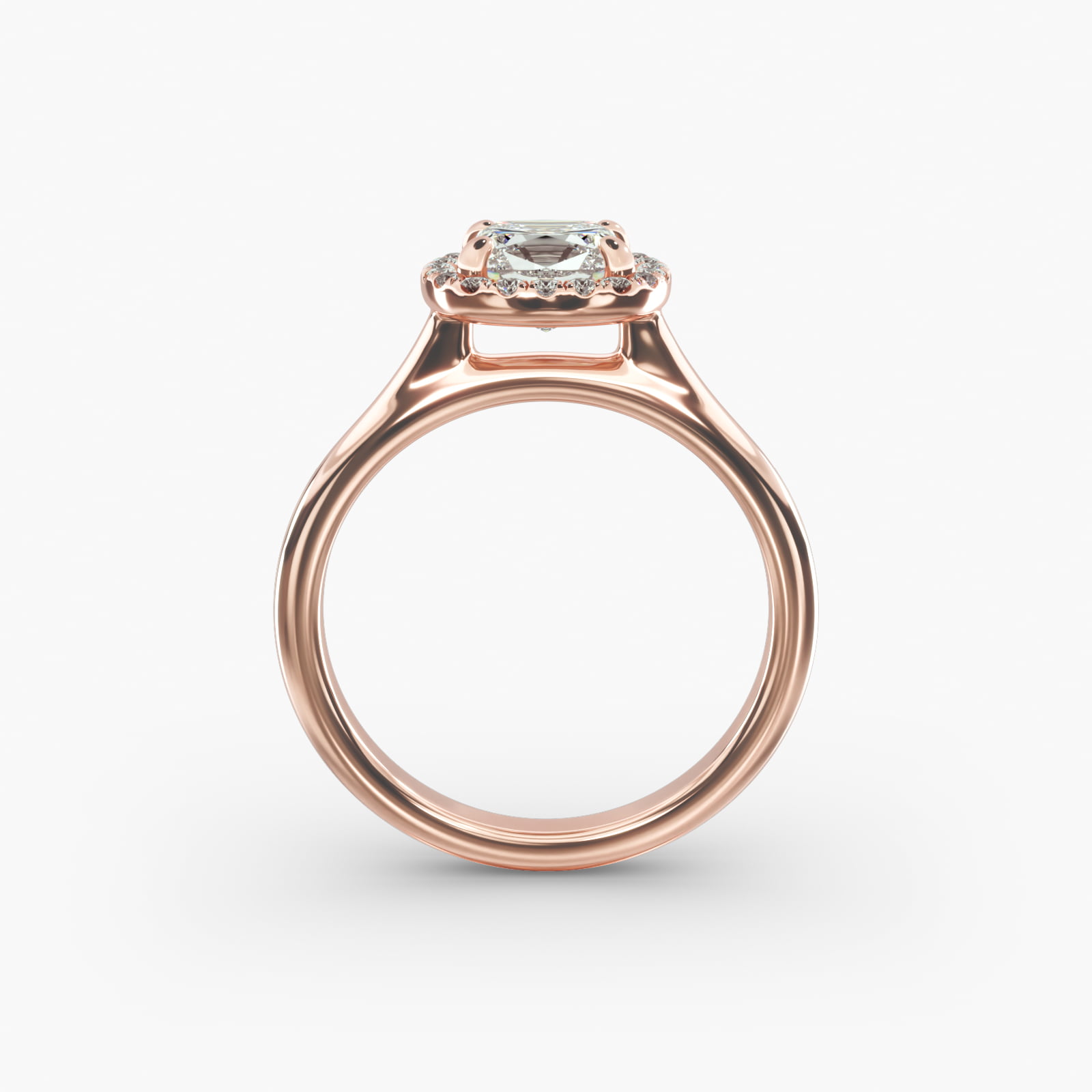 Pavé Diamond Halo Engagement Ring In 14K Rose Gold (Cushion, Emerald, Radiant)