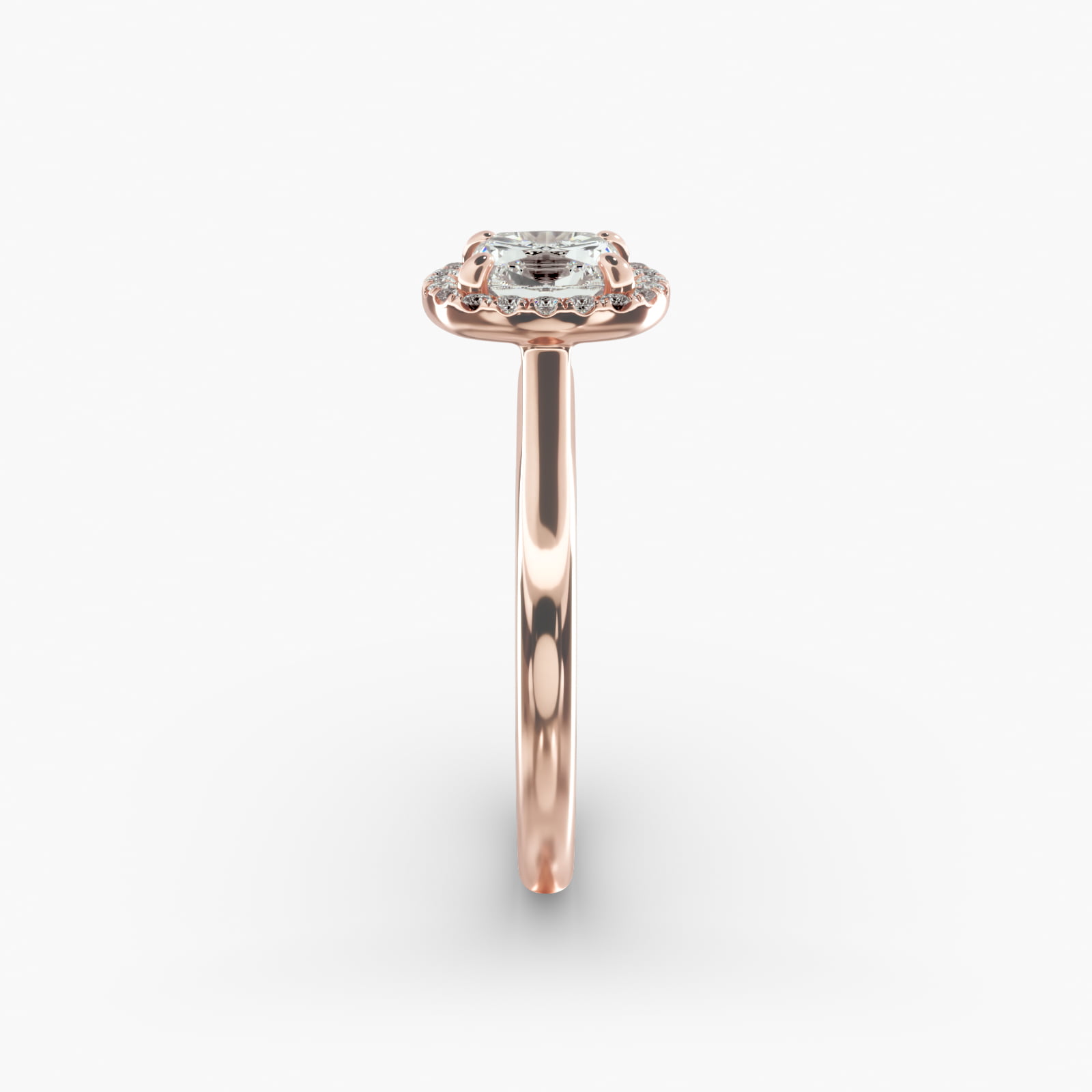 Pavé Diamond Halo Engagement Ring In 14K Rose Gold (Cushion, Emerald, Radiant)