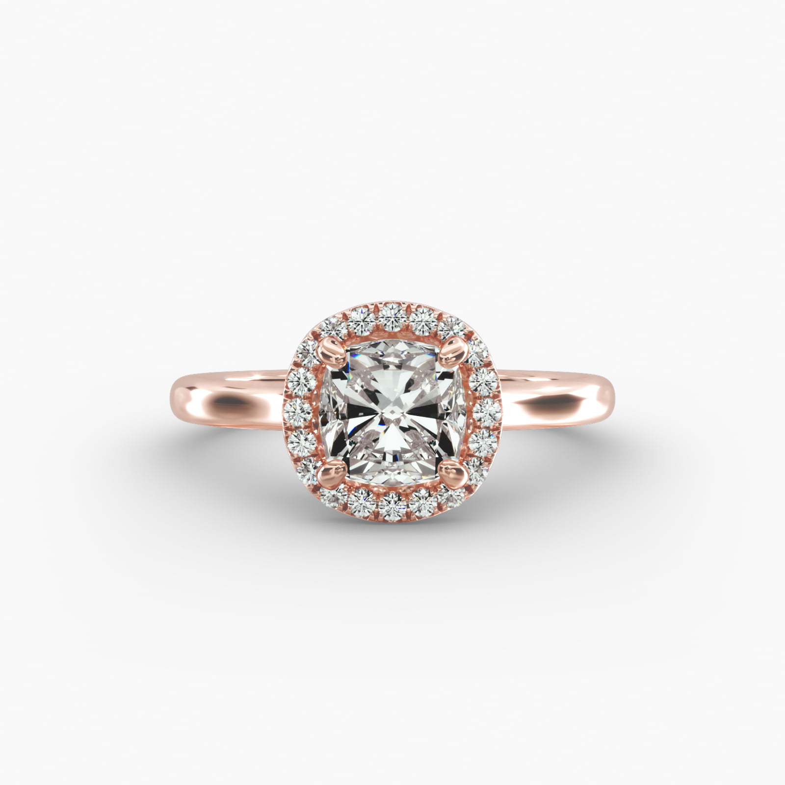 Pavé Diamond Halo Engagement Ring In 14K Rose Gold (Cushion, Emerald, Radiant)