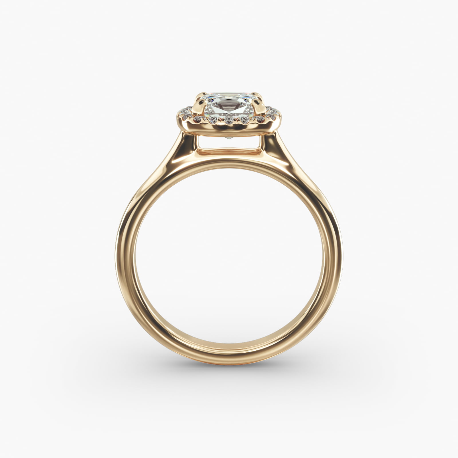 Pavé Diamond Halo Engagement Ring In 18K Yellow Gold