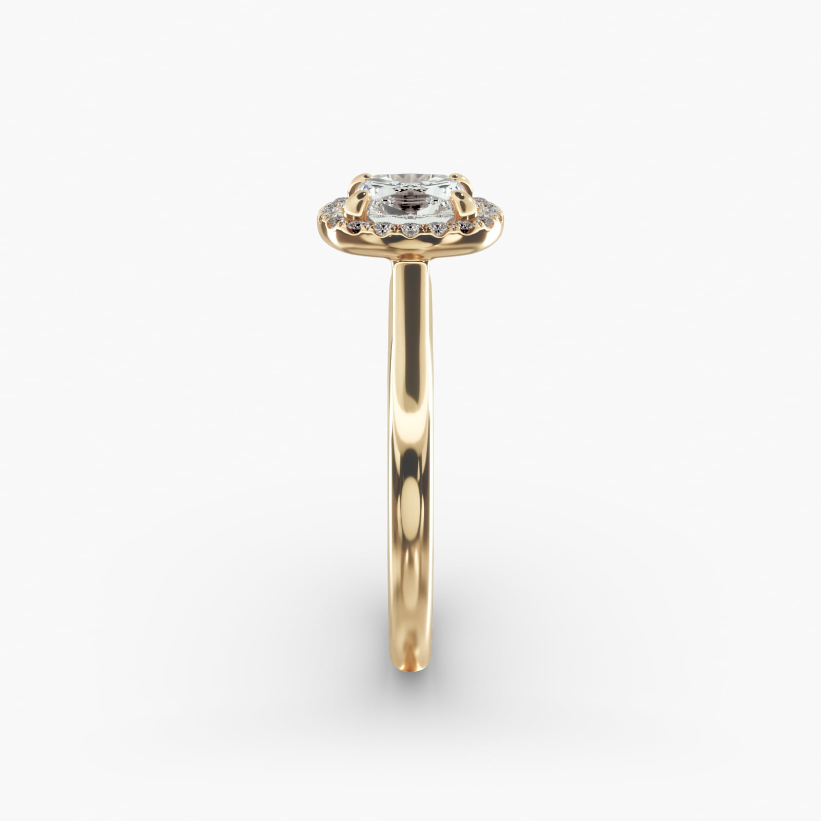 Pavé Diamond Halo Engagement Ring In 18K Yellow Gold