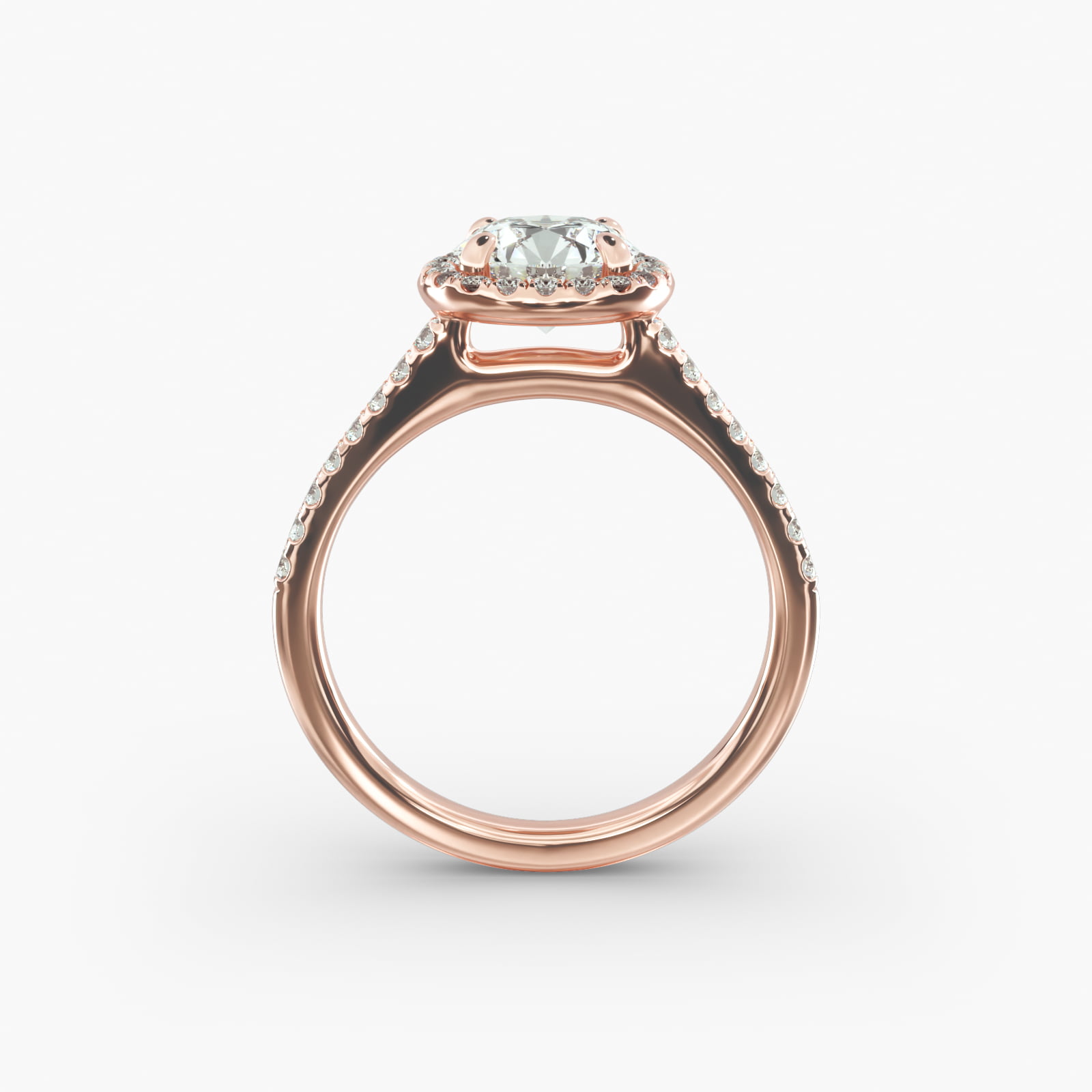 Pavé Halo And Shank Diamond Engagement Ring In 14K Rose Gold (Round)