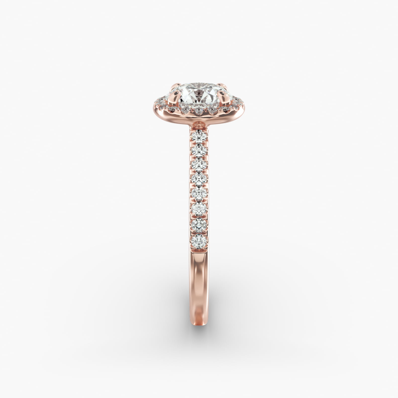Pavé Halo And Shank Diamond Engagement Ring In 14K Rose Gold (Round)