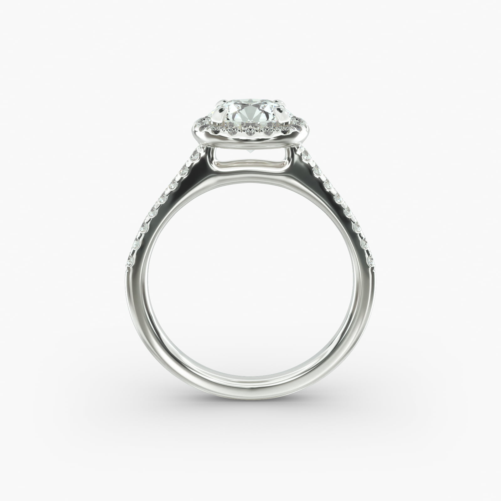 Pavé Halo And Shank Diamond Engagement Ring In Platinum (Round)