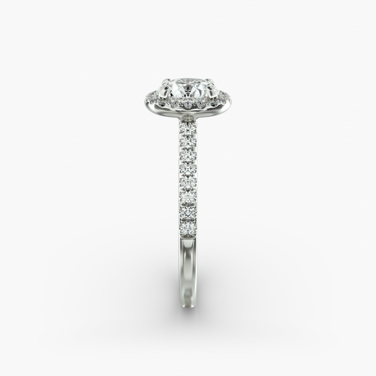 Pavé Halo And Shank Diamond Engagement Ring In Platinum (Round)