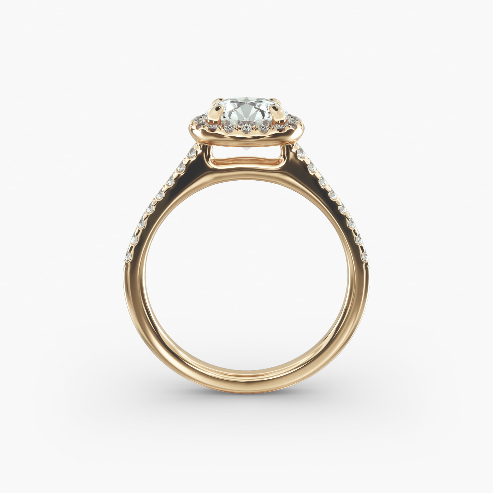 Pavé Halo And Shank Diamond Engagement Ring In 14K Yellow Gold