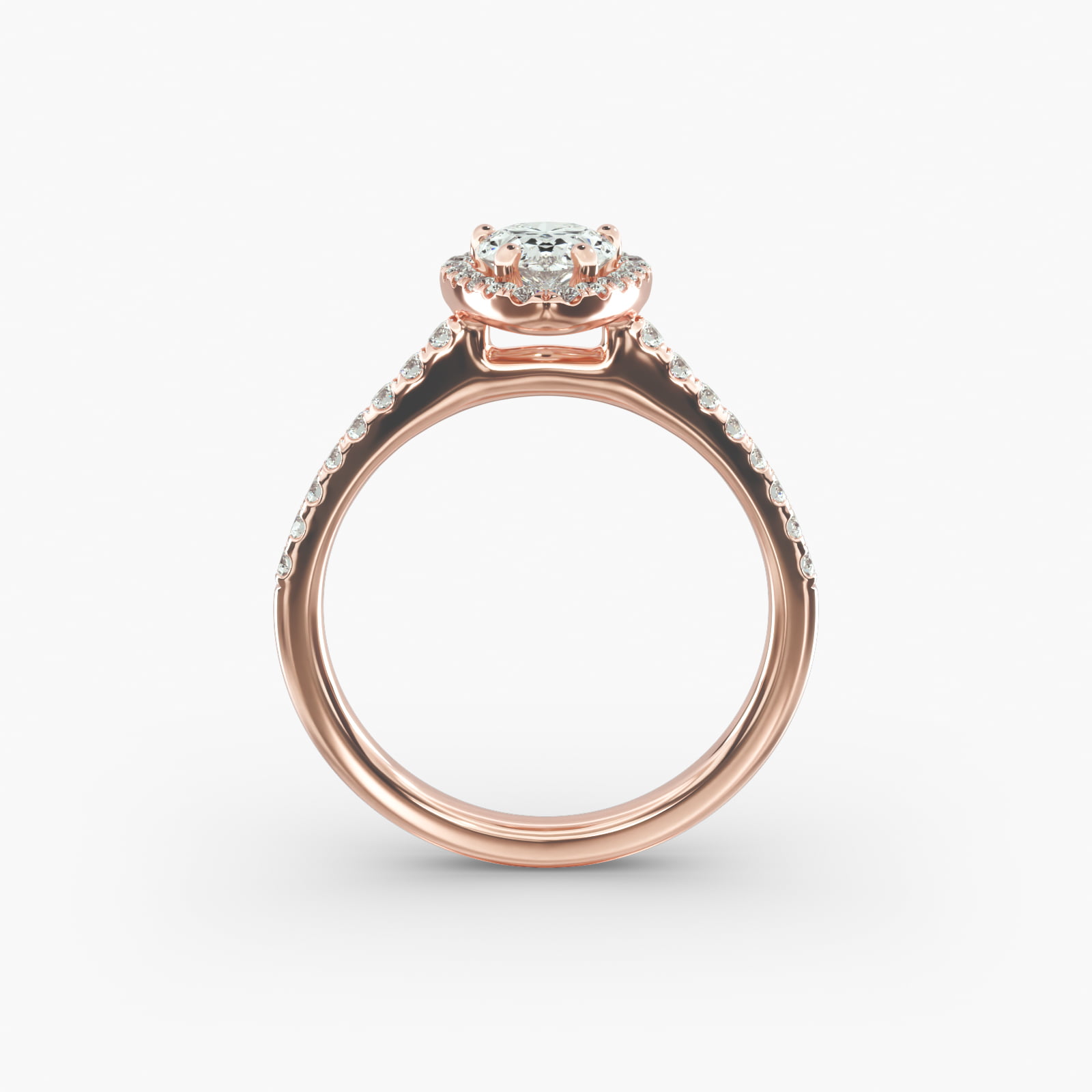 Pavé Halo And Shank Diamond Engagement Ring In 14K Rose Gold (Pear)