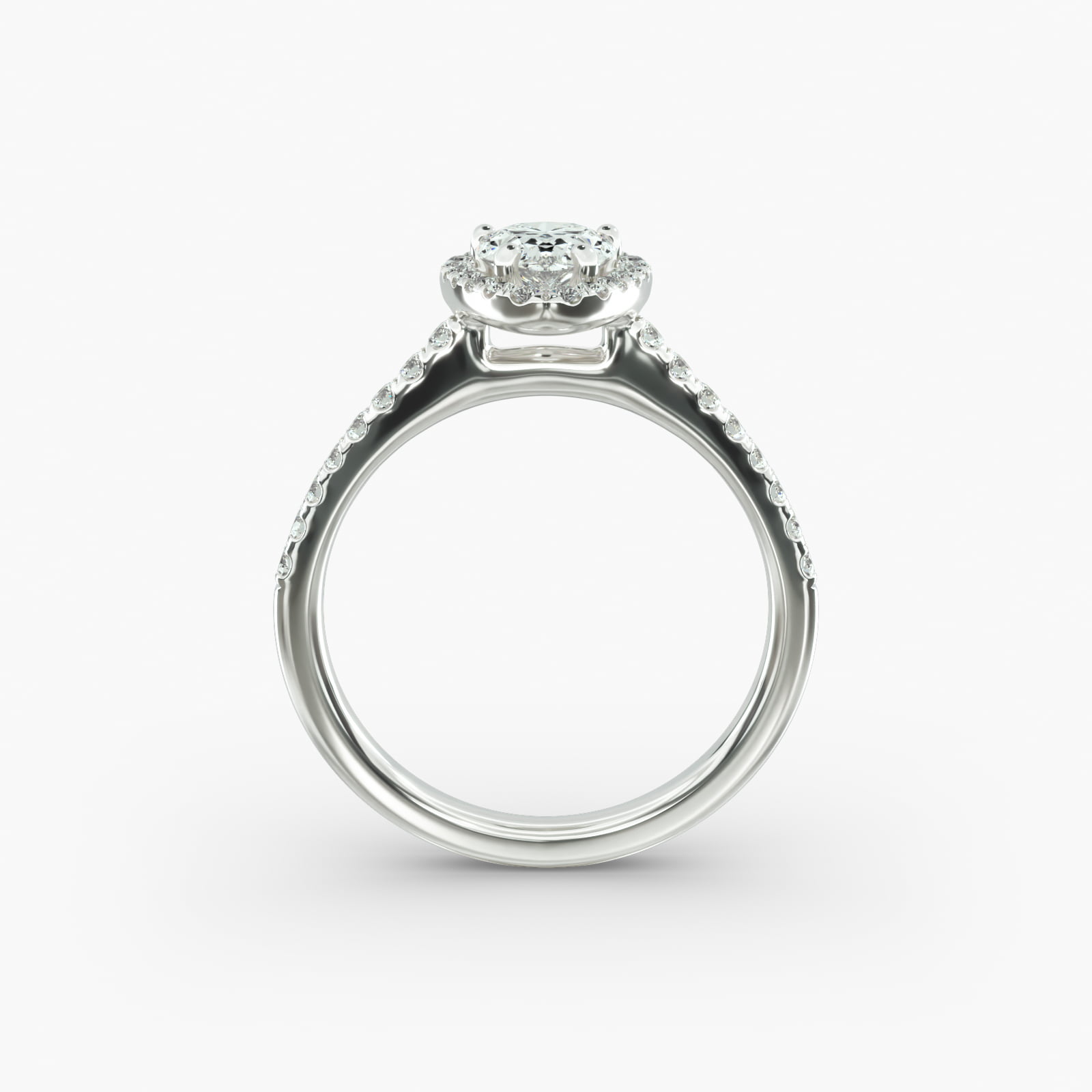 Pavé Halo And Shank Diamond Engagement Ring In 14K White Gold