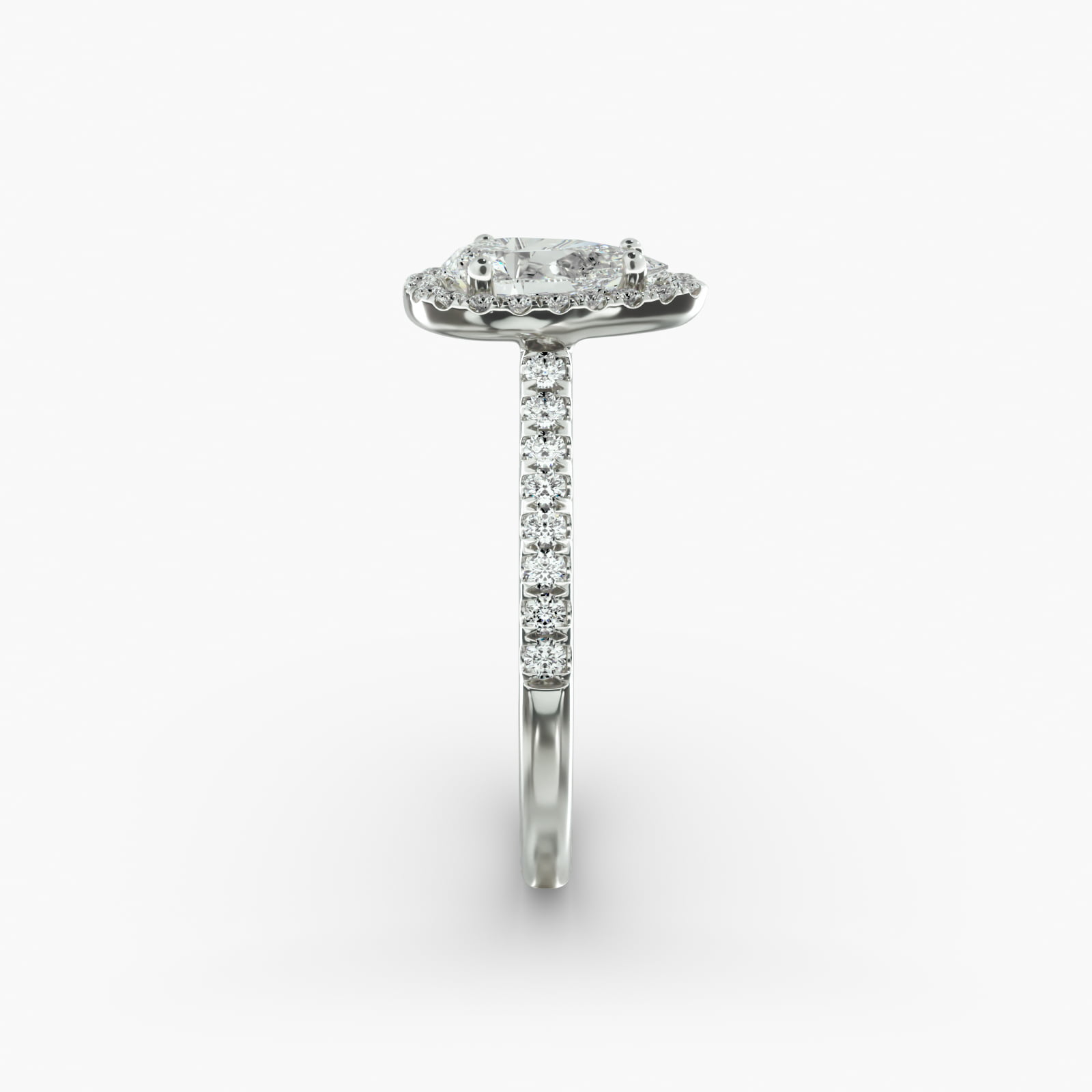 Pavé Halo And Shank Diamond Engagement Ring In 14K White Gold