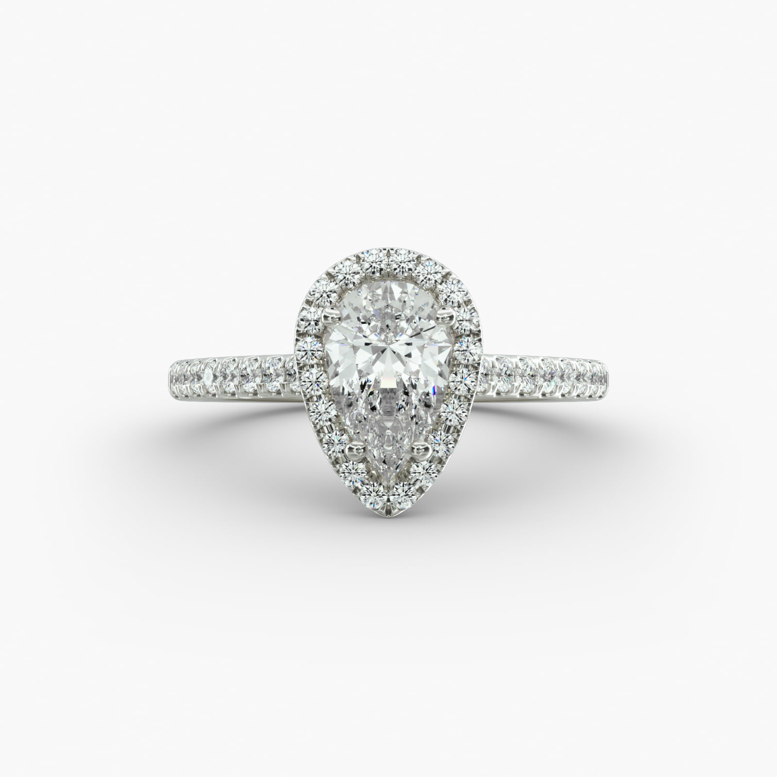 Pavé Halo And Shank Diamond Engagement Ring In 14K White Gold