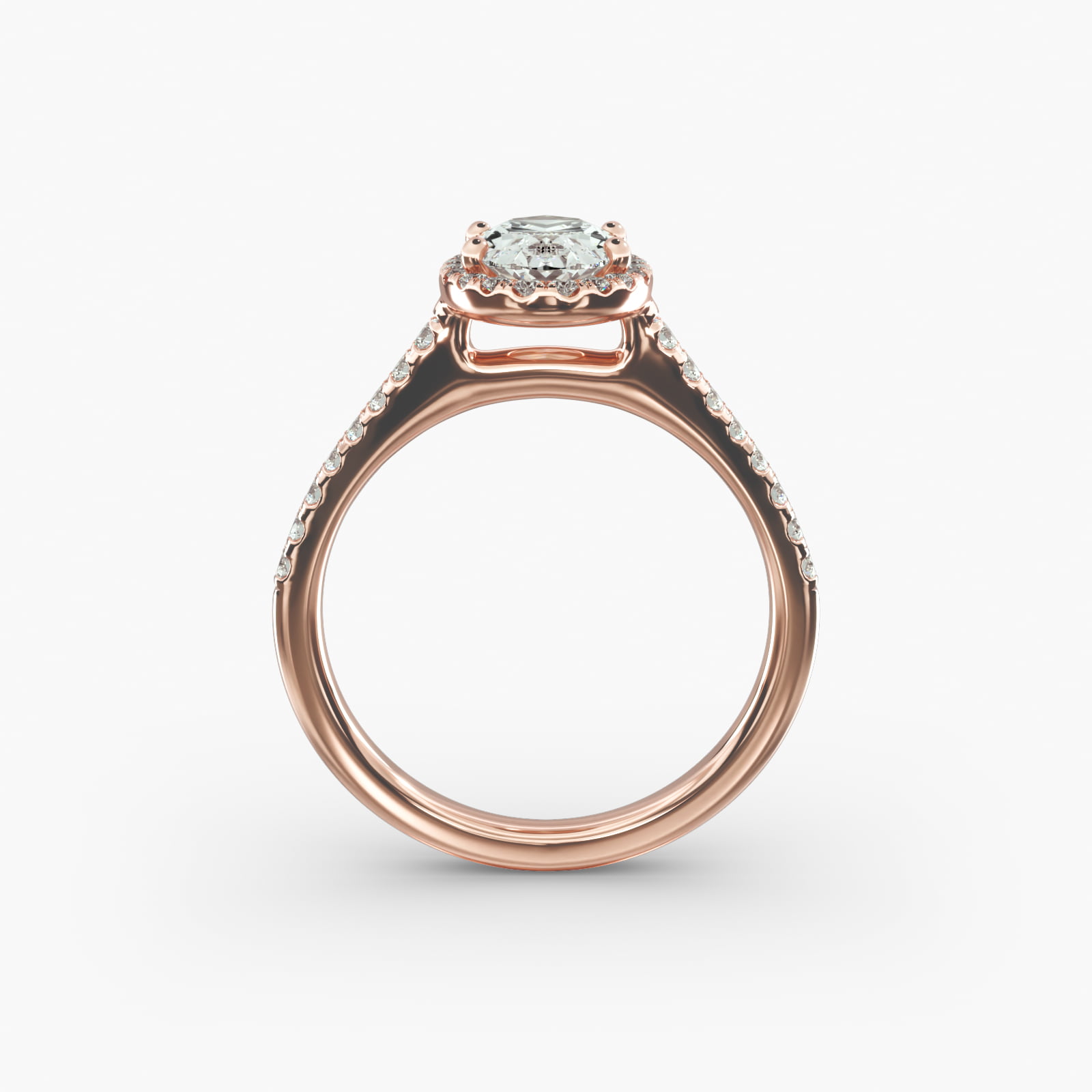 Pavé Diamond Halo Engagement Ring In 14K Rose Gold (Oval)