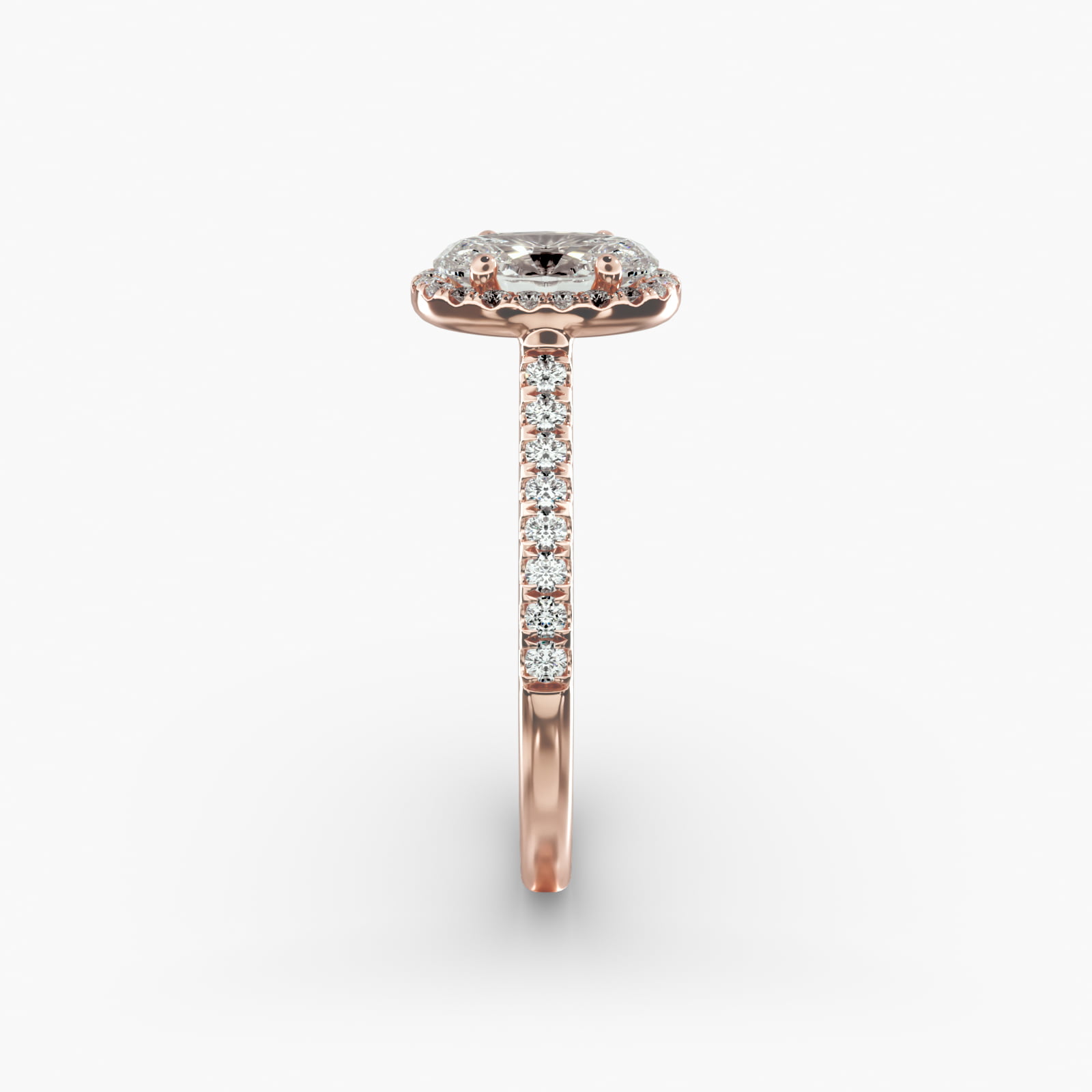 Pavé Diamond Halo Engagement Ring In 14K Rose Gold (Oval)