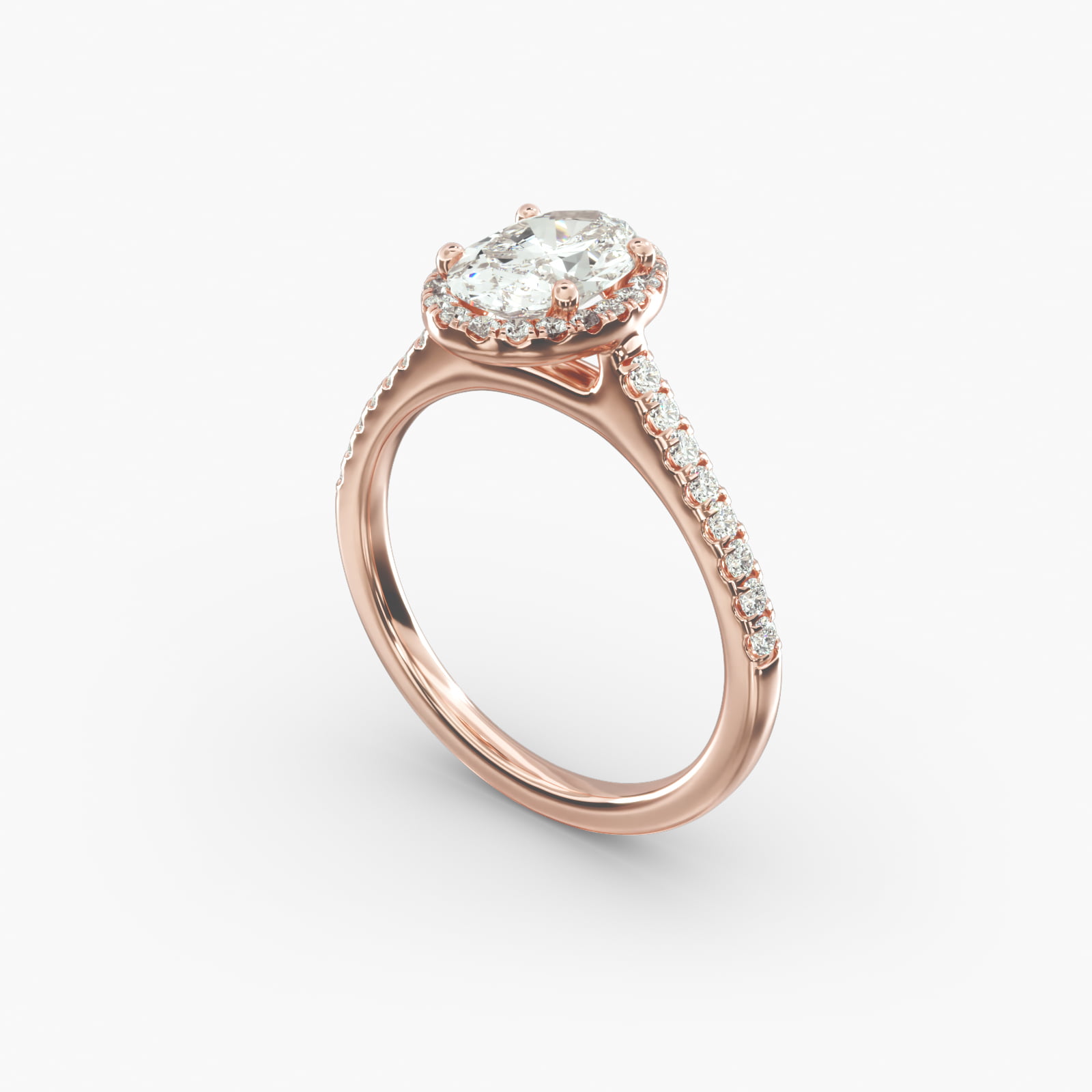 Pavé Diamond Halo Engagement Ring In 14K Rose Gold (Oval)-17307r14