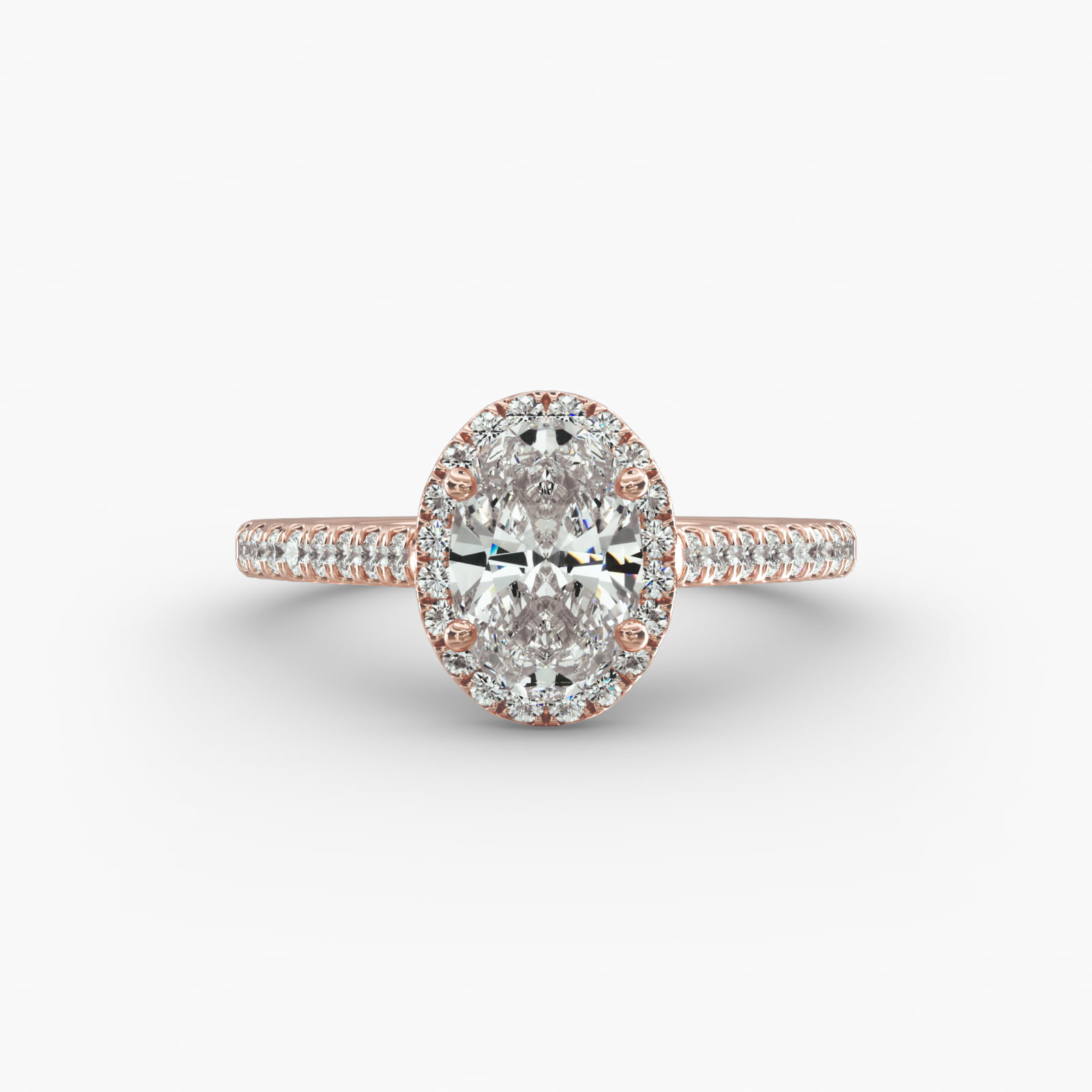 Pavé Diamond Halo Engagement Ring In 14K Rose Gold (Oval)