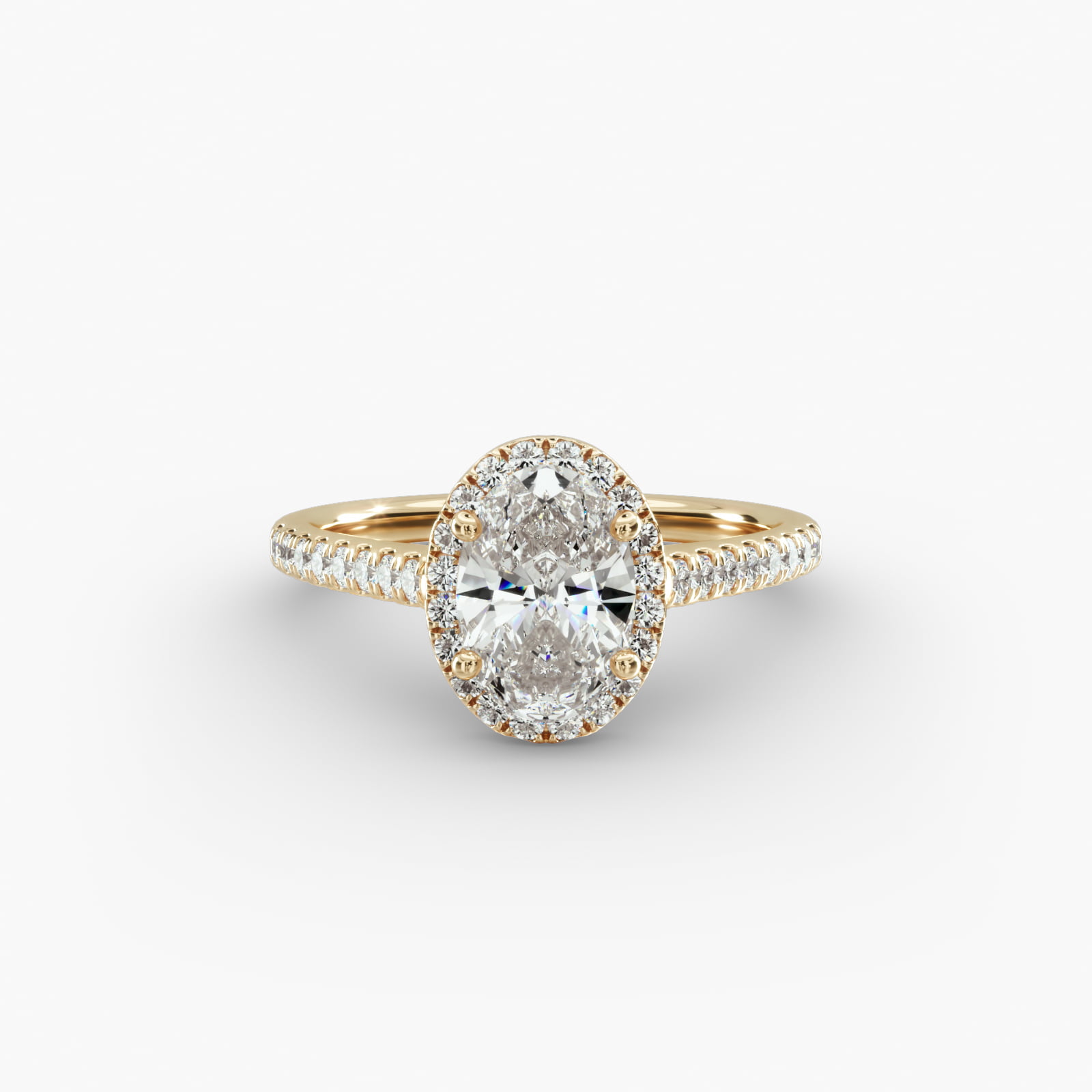 Pavé Halo And Shank Diamond Engagement Ring In 18K Yellow Gold