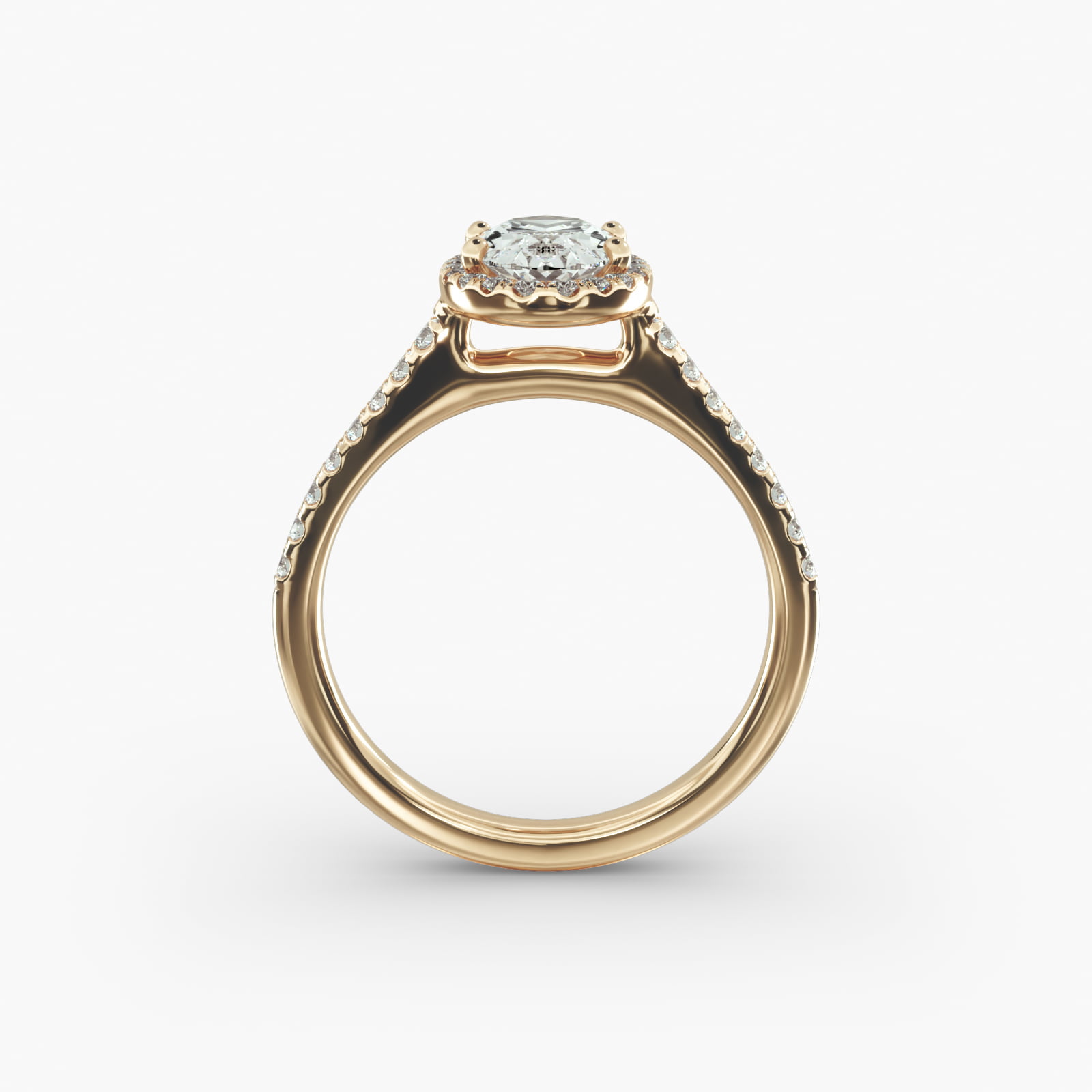 Pavé Diamond Halo Engagement Ring In 14K Yellow Gold (Oval)