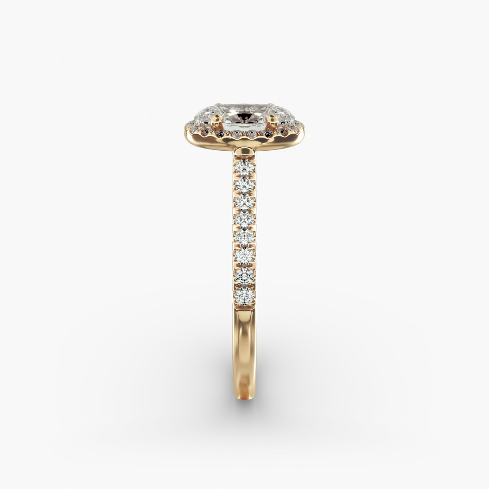 Pavé Diamond Halo Engagement Ring In 14K Yellow Gold (Oval)