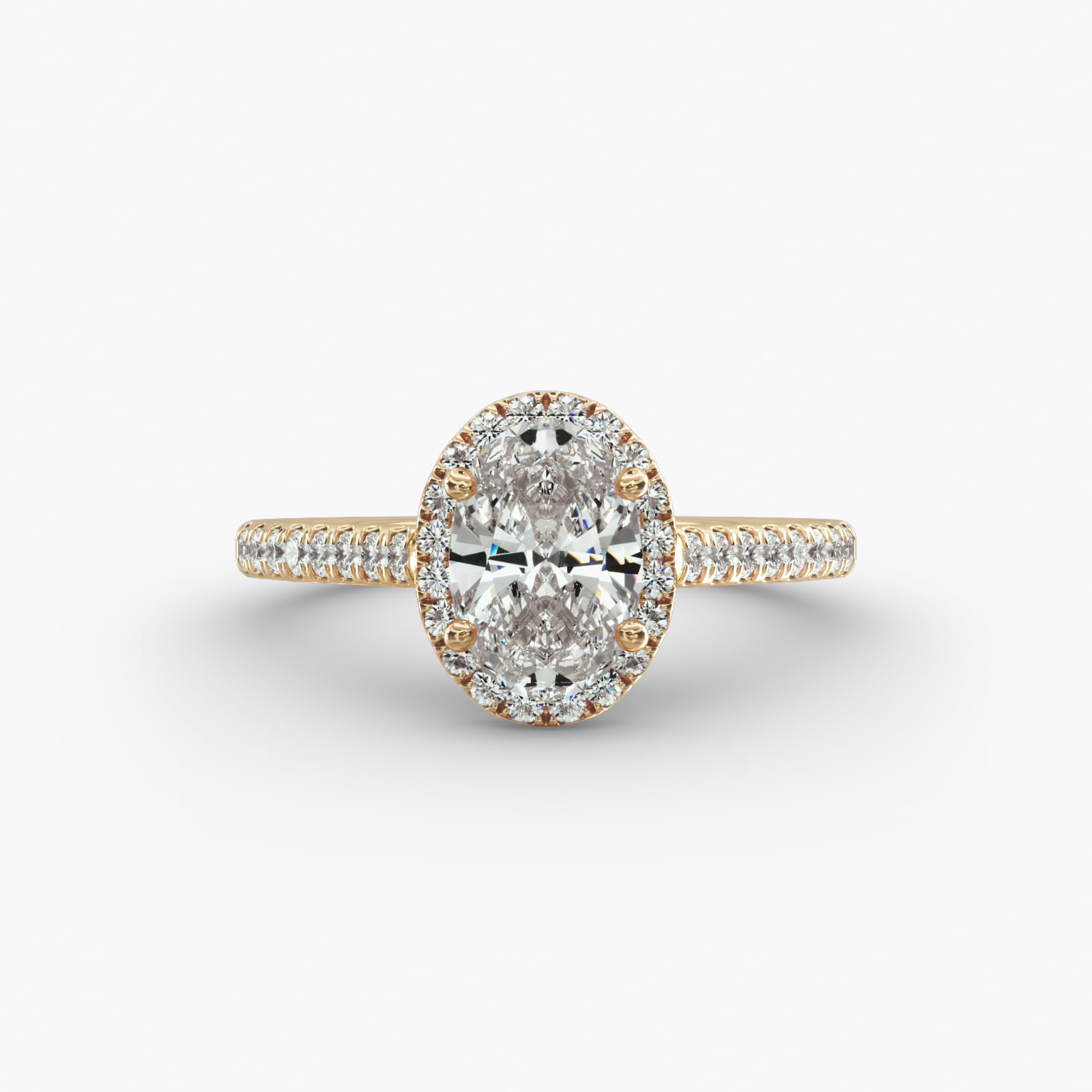 Pavé Diamond Halo Engagement Ring In 14K Yellow Gold (Oval)
