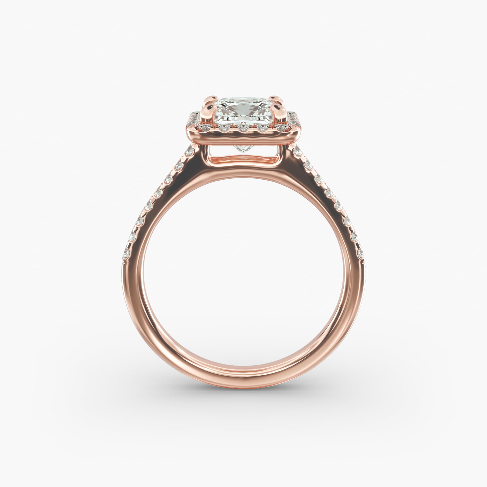 Pavé Diamond Halo Engagement Ring In 14K Rose Gold (Princess)