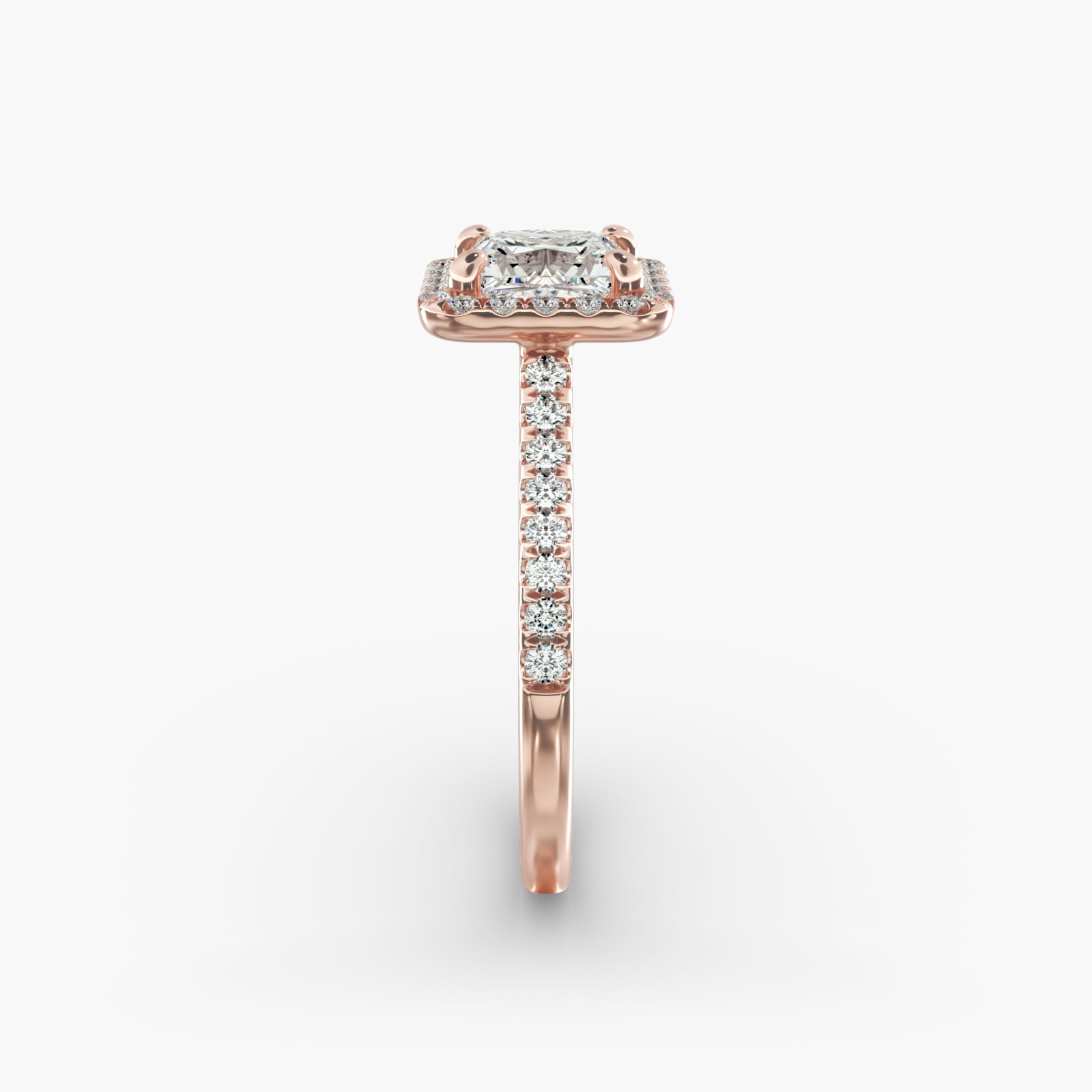 Pavé Diamond Halo Engagement Ring In 14K Rose Gold (Princess)